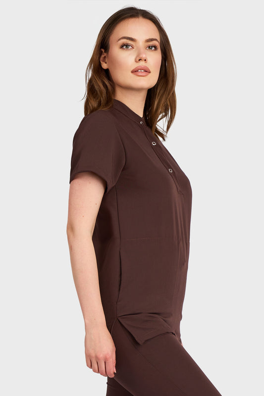 Bluza Medicala Valuca STRETCH - Femei - Choco - vedere laterala - material elastic - Akitex