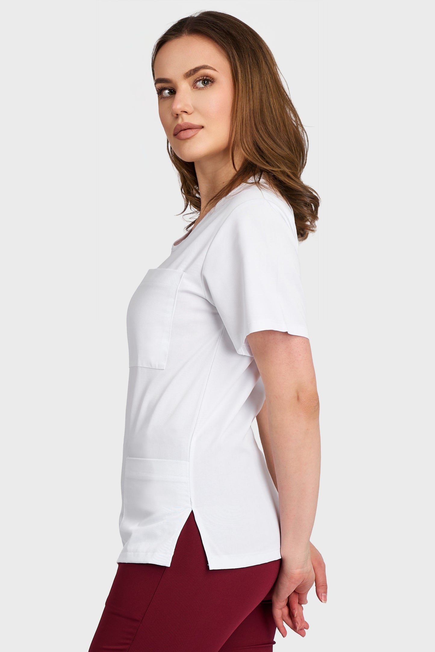 Bluza Medicala Dona Femei  - Alb - vedere laterala - Akitex 
