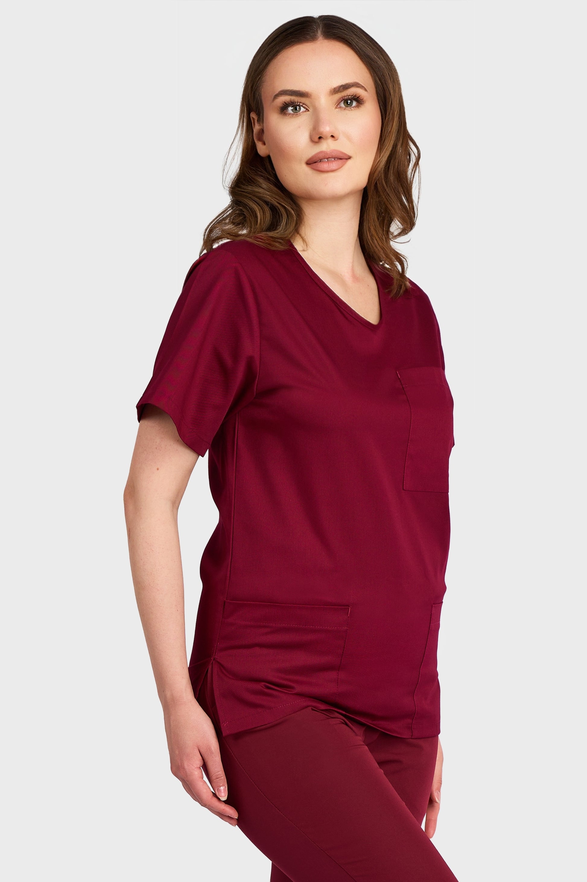 Bluza Medicala Dona Femei - Bordo - vedere laterala - Akitex 