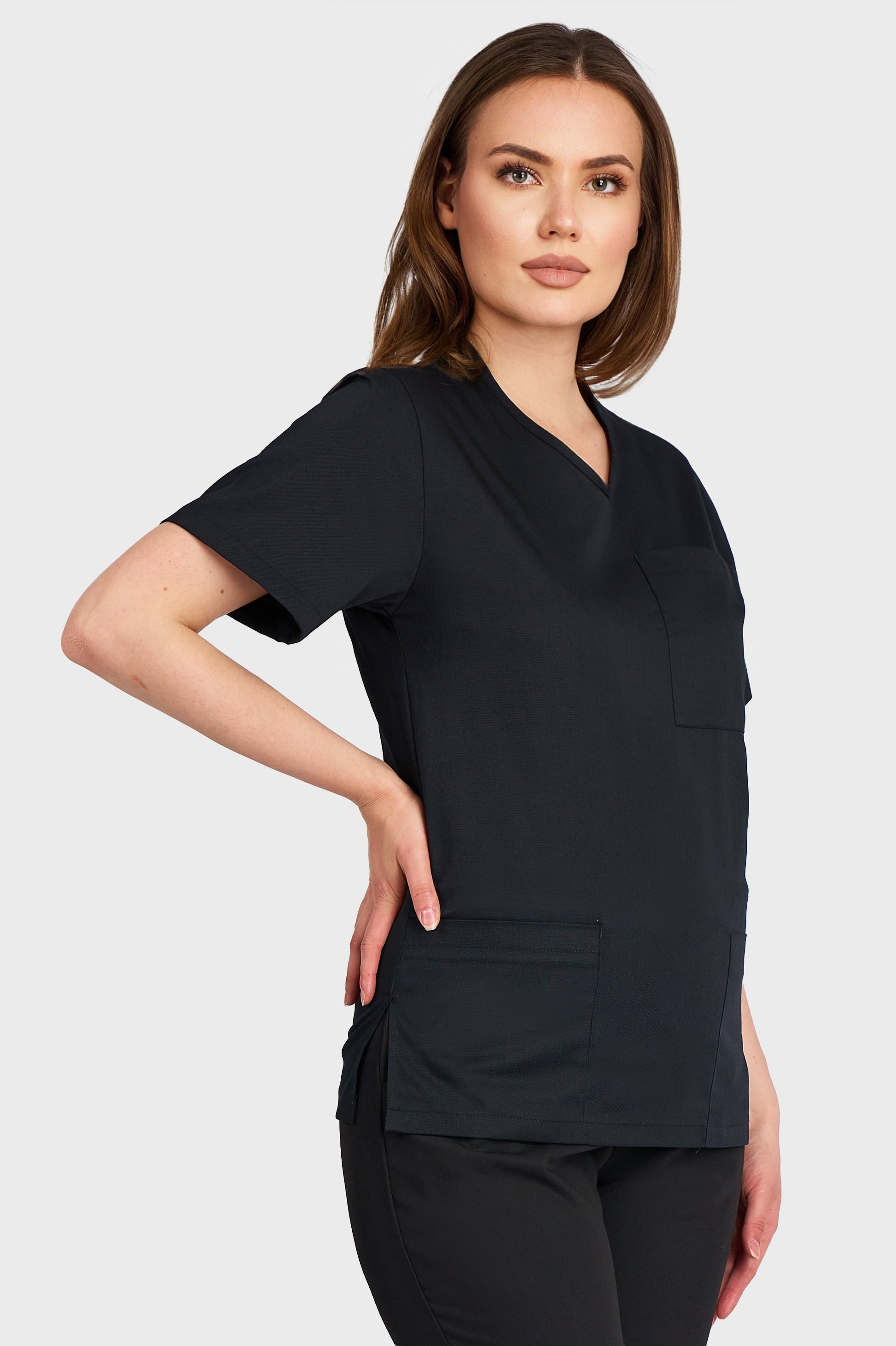 Bluza Medicala Dona Femei - Negru - vedere laterala - Akitex 
