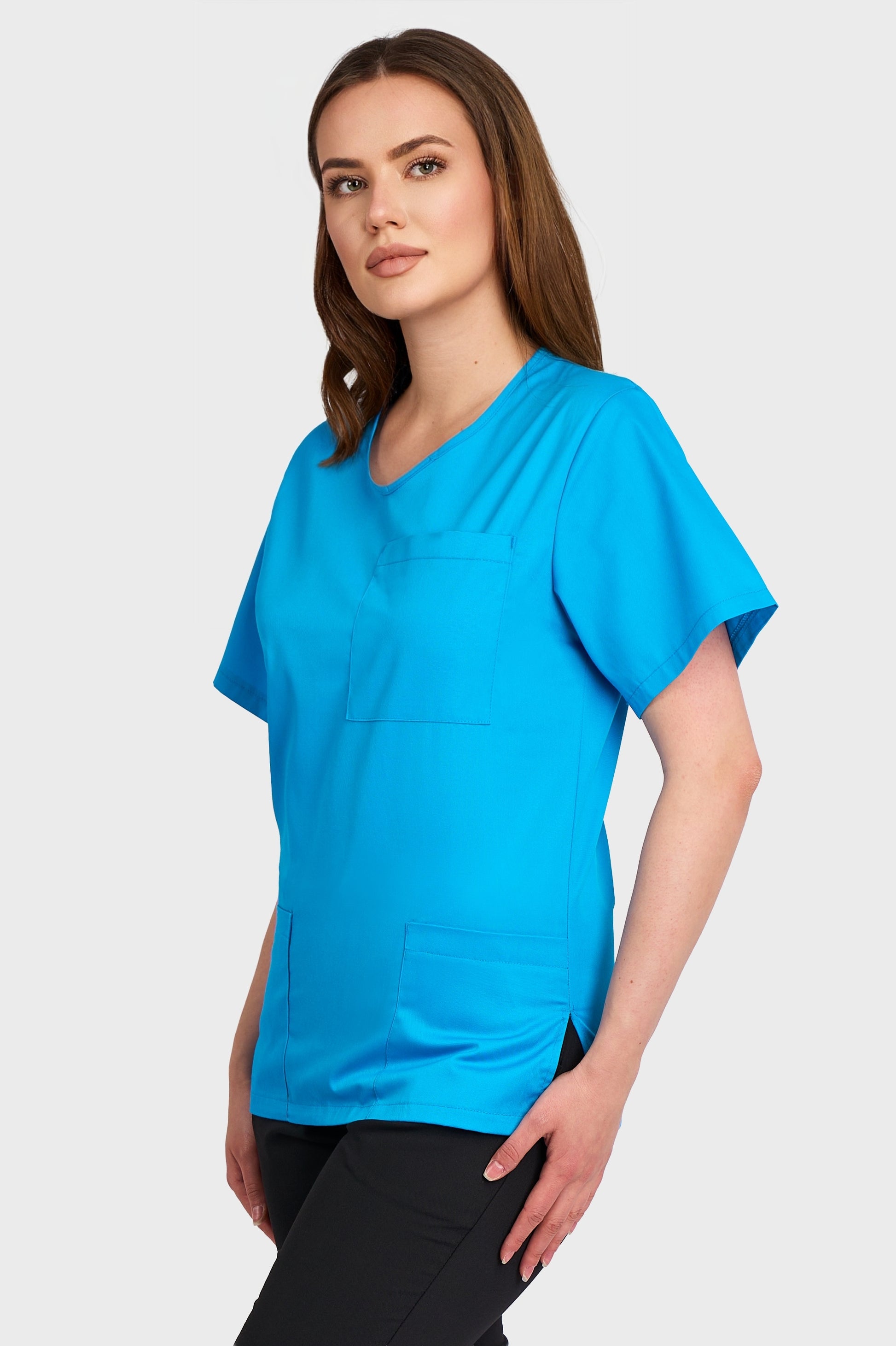 Bluza Medicala Dona Femei - Turquoise - vedere laterala - Akitex 