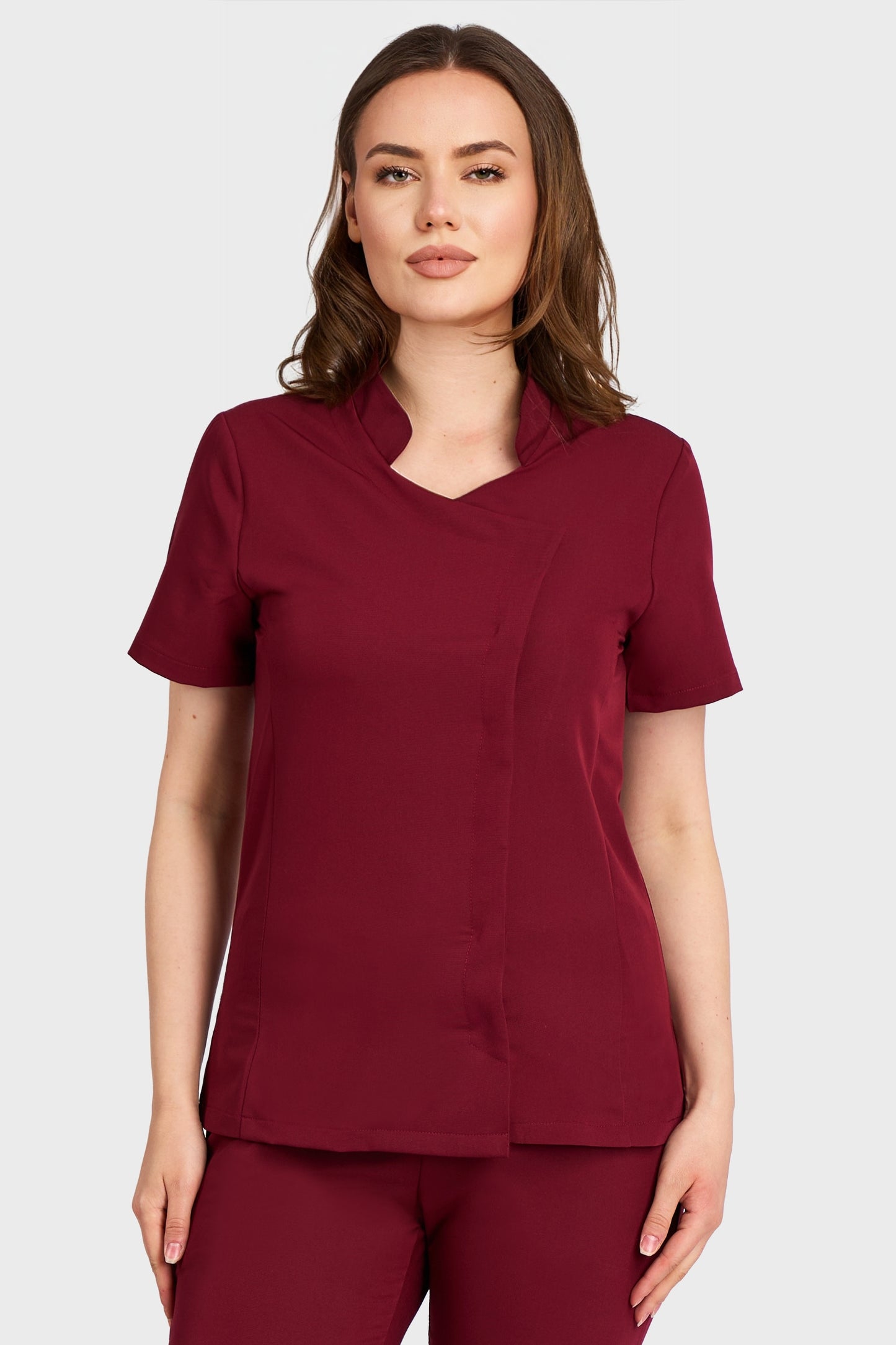 Bluza Medicala Ela Femei Stretch - Bordo - vedere frontala - material elastic - Akitex 