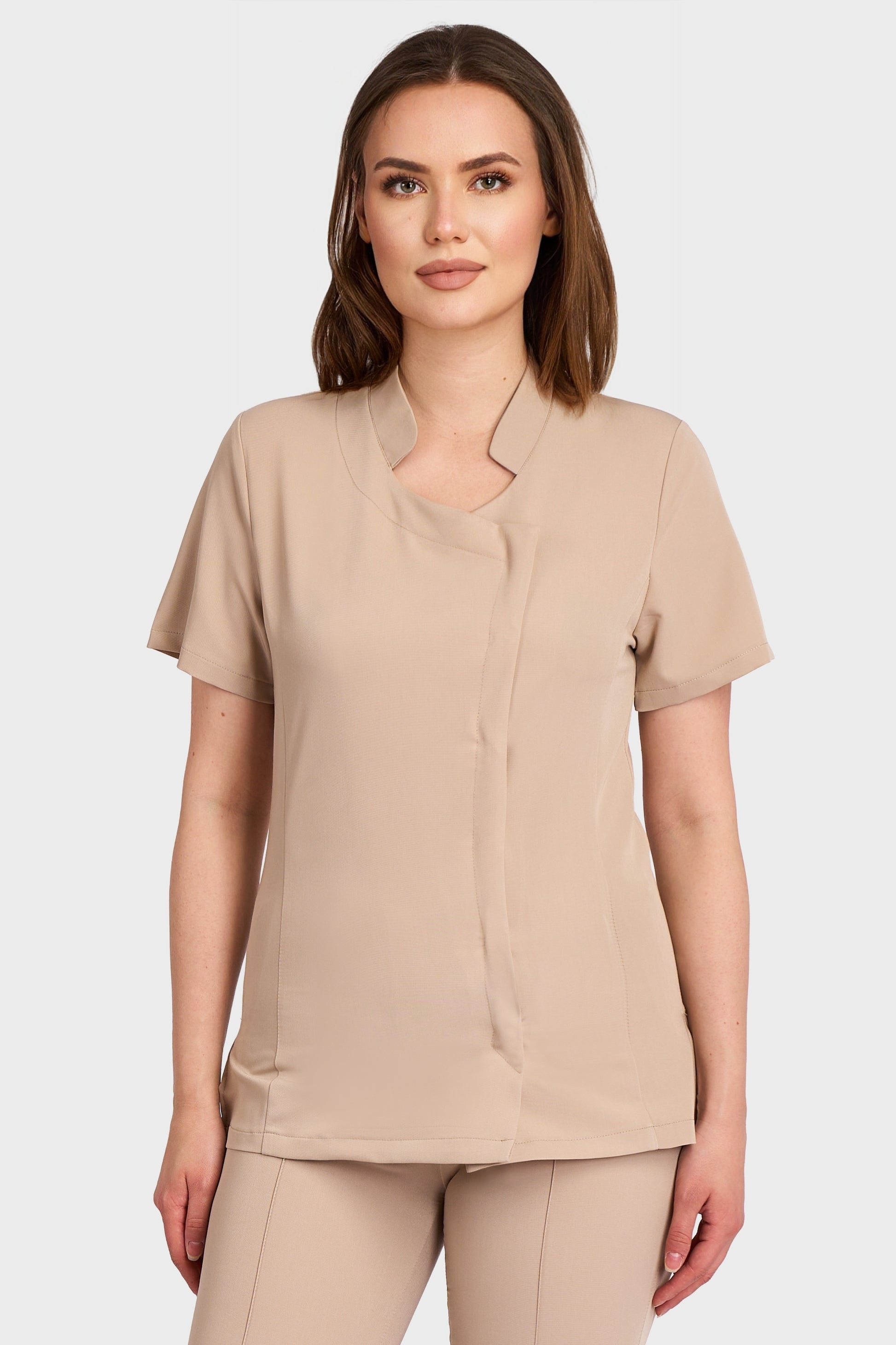 Bluza Medicala Ela Femei Stretch - Safari - vedere frontala - material elastic - Akitex 