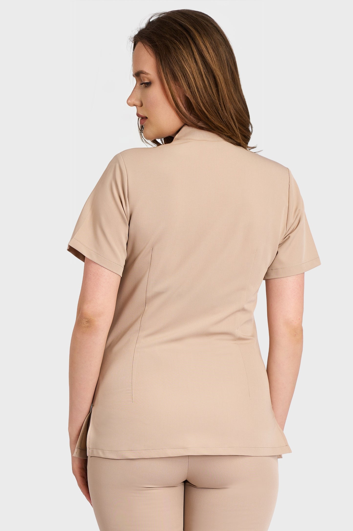 Bluza Medicala Ela Femei Stretch - Safari - vedere spate - material elastic - Akitex 