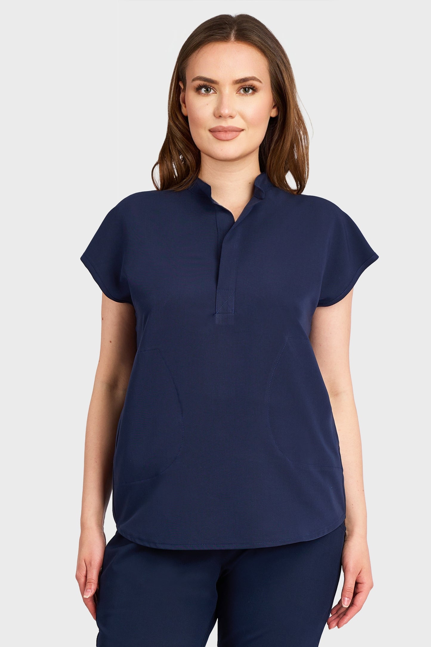 Bluza Medicala Maria Stretch - Navy - vedere frontala - material elastic - Akitex 
