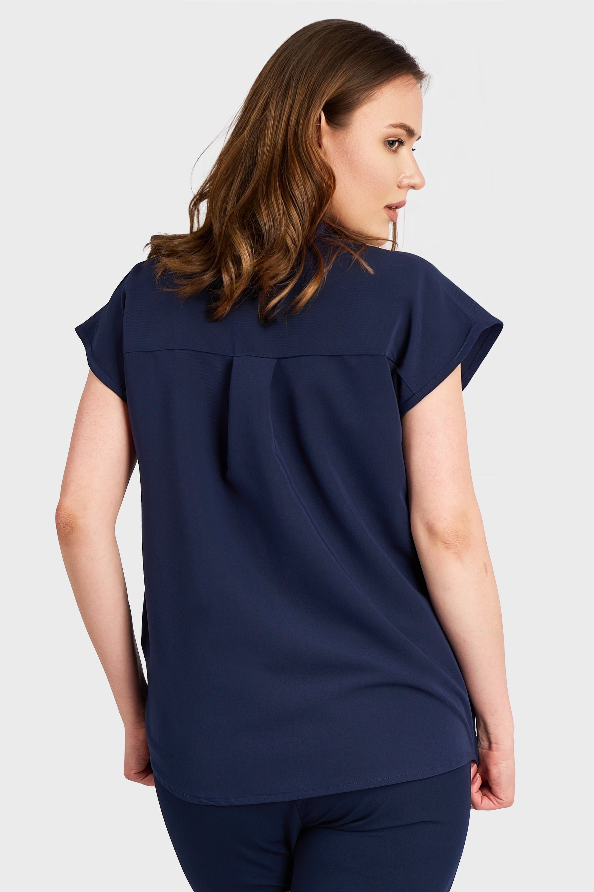 Bluza Medicala Maria Stretch - Navy - vedere spate - material elastic- Akitex 