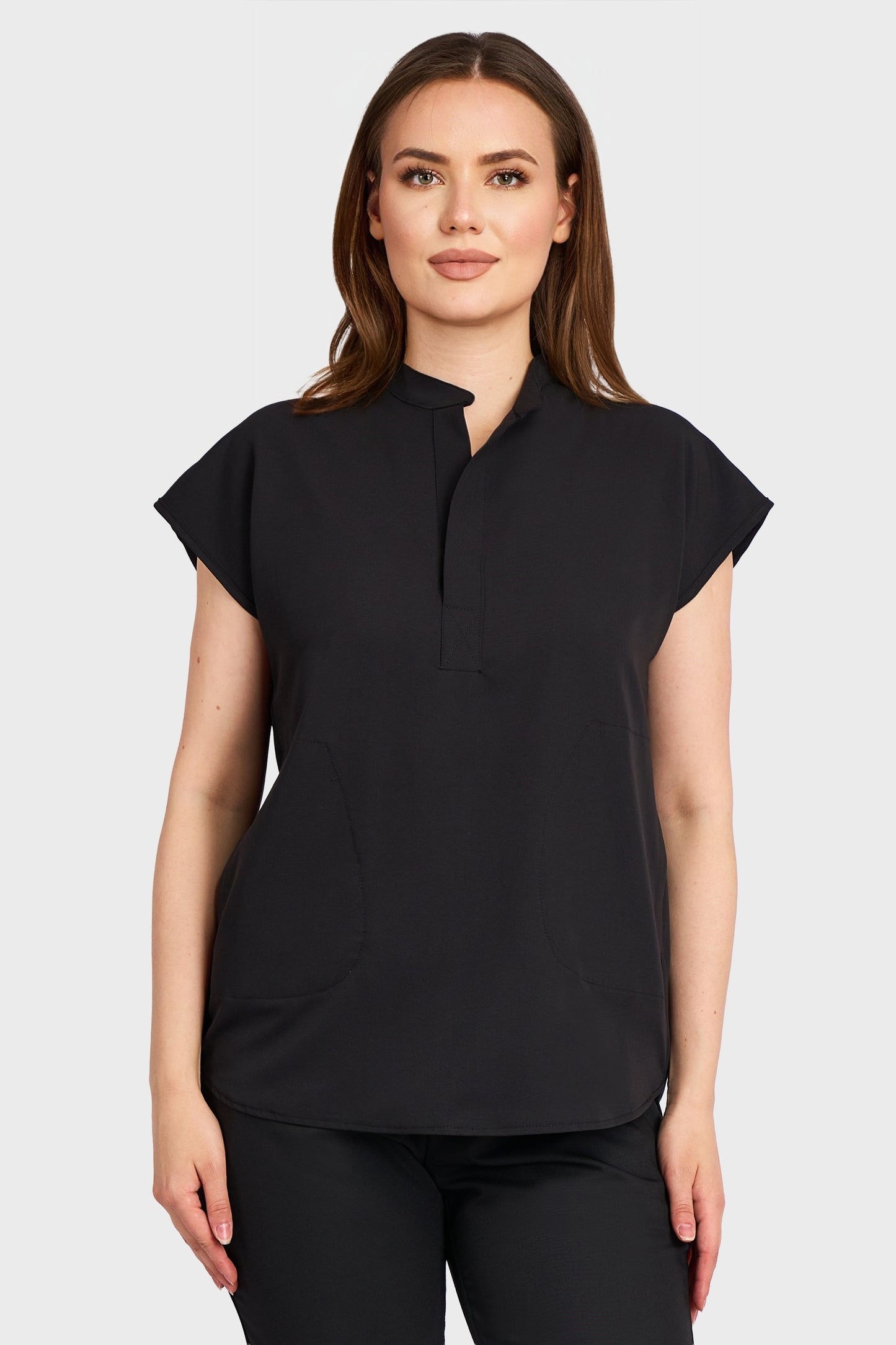 Bluza Medicala Maria Stretch - Negru - vedere frontala - material elastic - Akitex 