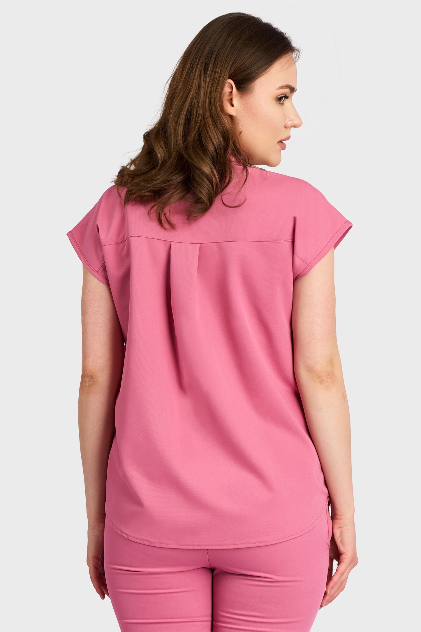Bluza Medicala Maria Stretch - Roz - vedere spate - material elastic - Akitex 