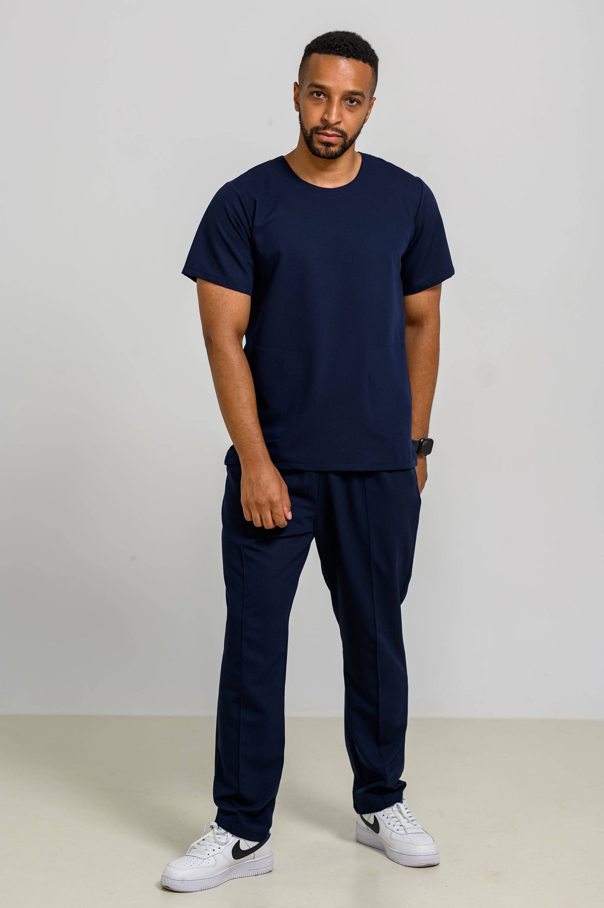 Bluza Medicala Oliver Barbati Stretch - Navy - vedere totala - material elastic - Akitex 