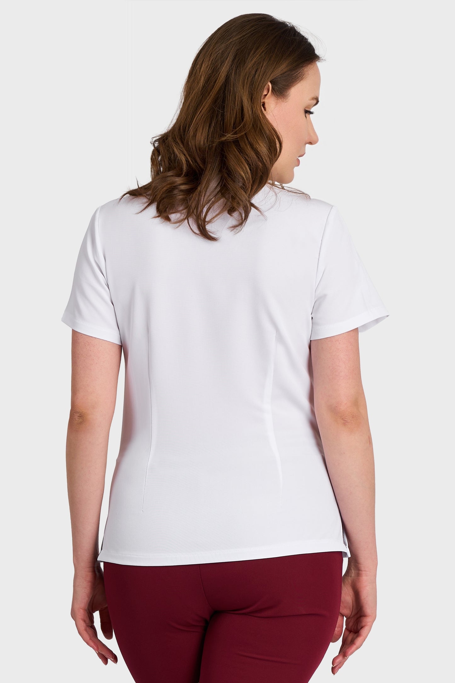 Bluza Medicala Rafaela Stretch  - Alb - vedere spate - material elastic - Akitex 