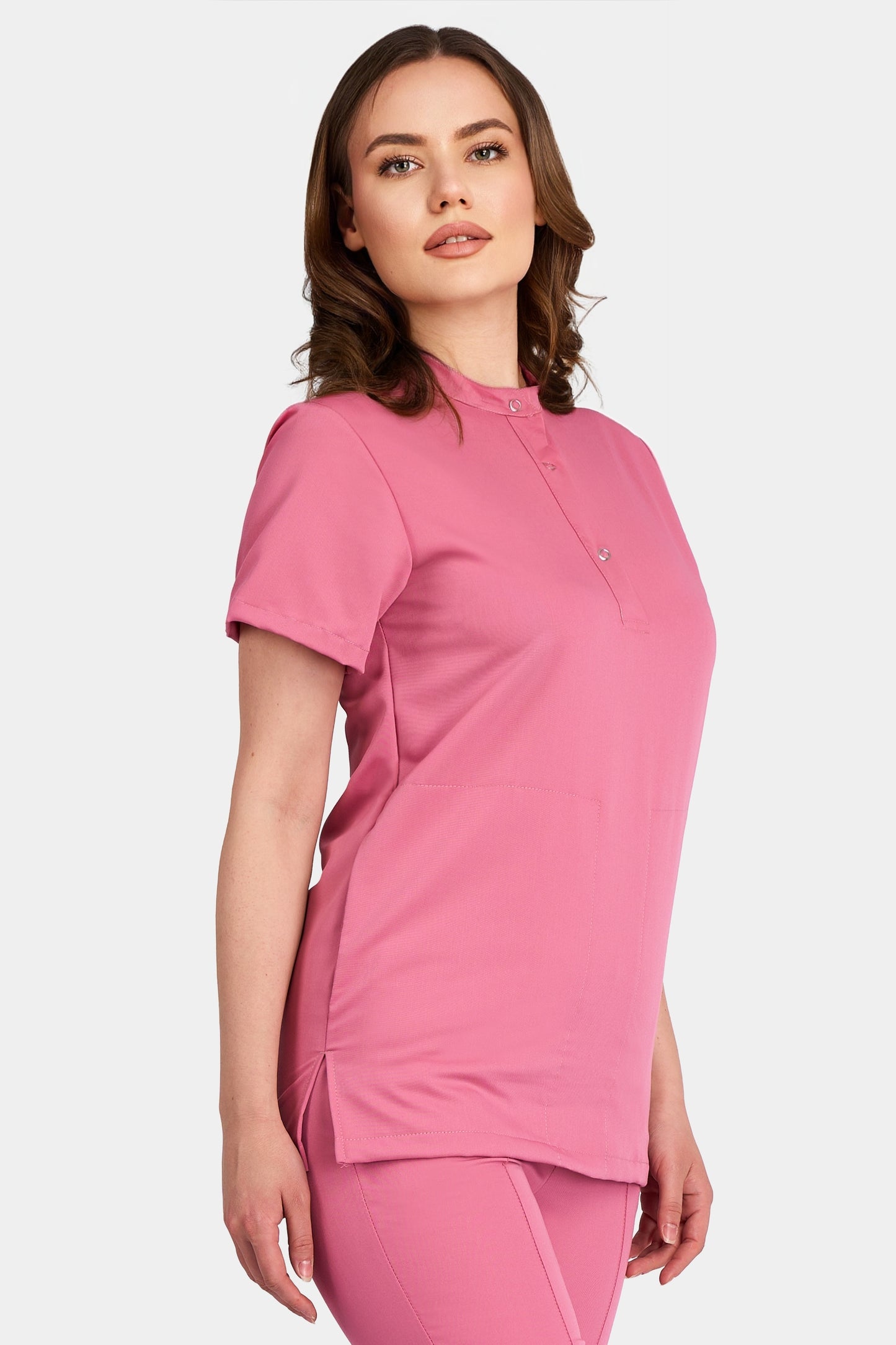 Bluza Medicala Valuca STRETCH - Femei - Roz - vedere laterala - material elastic - Akitex 