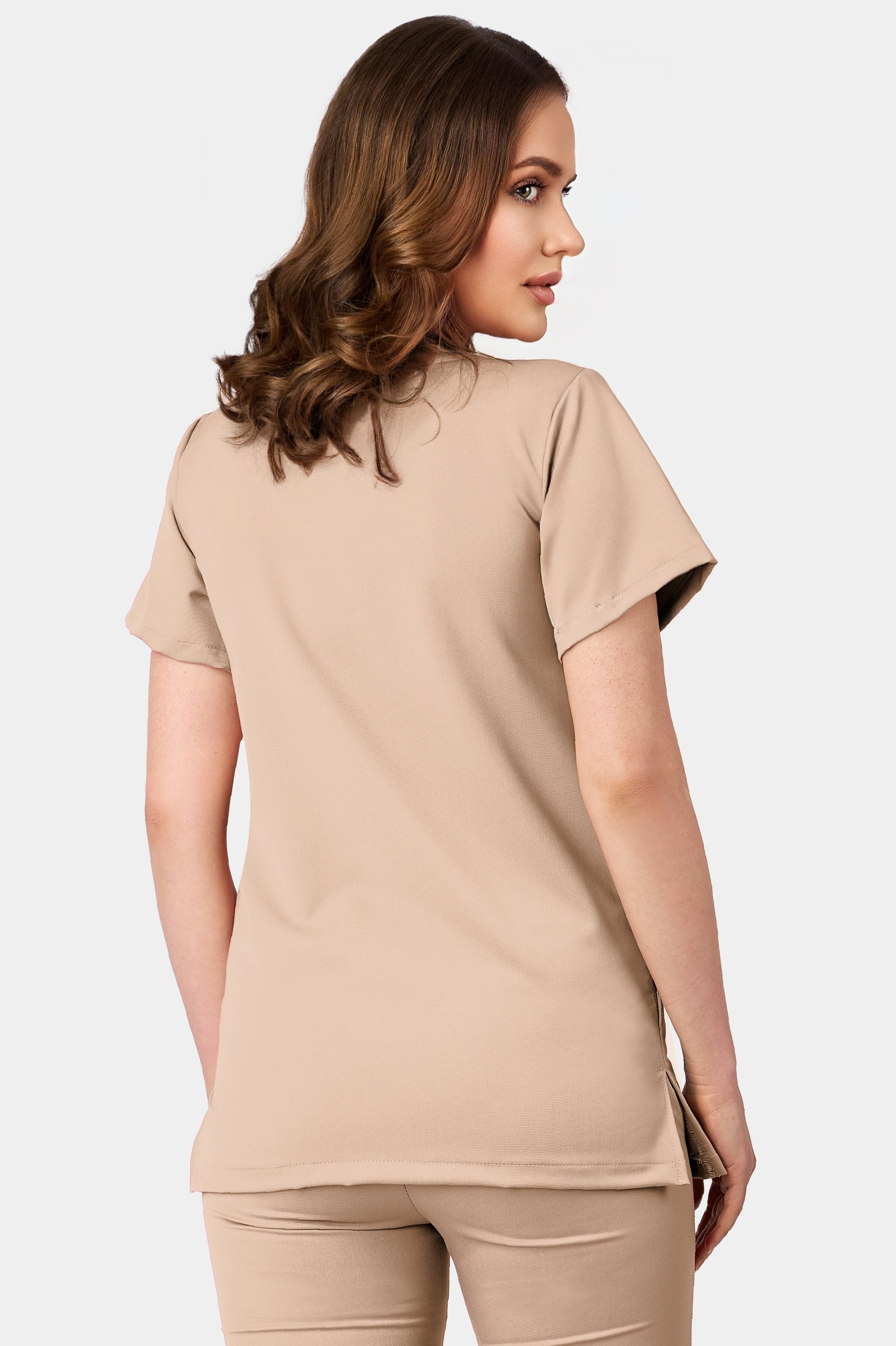 Bluza Medicala Valuca Stretch -  Femei - Safari - vedere de la spate - material elastic - Akitex 