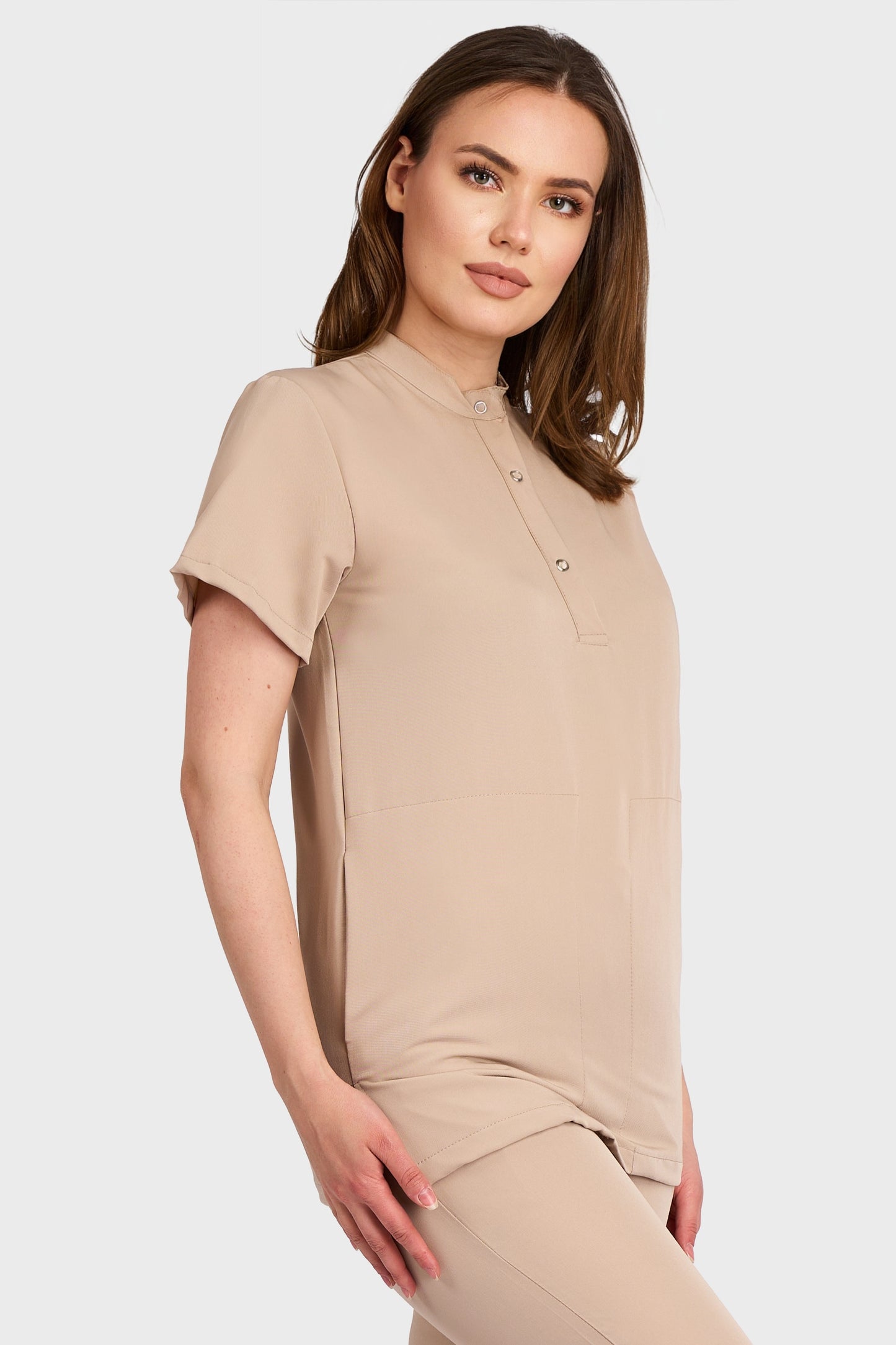 Bluza Medicala Valuca Stretch - Femei - Safari - vedere laterala - material elastic - Akitex 