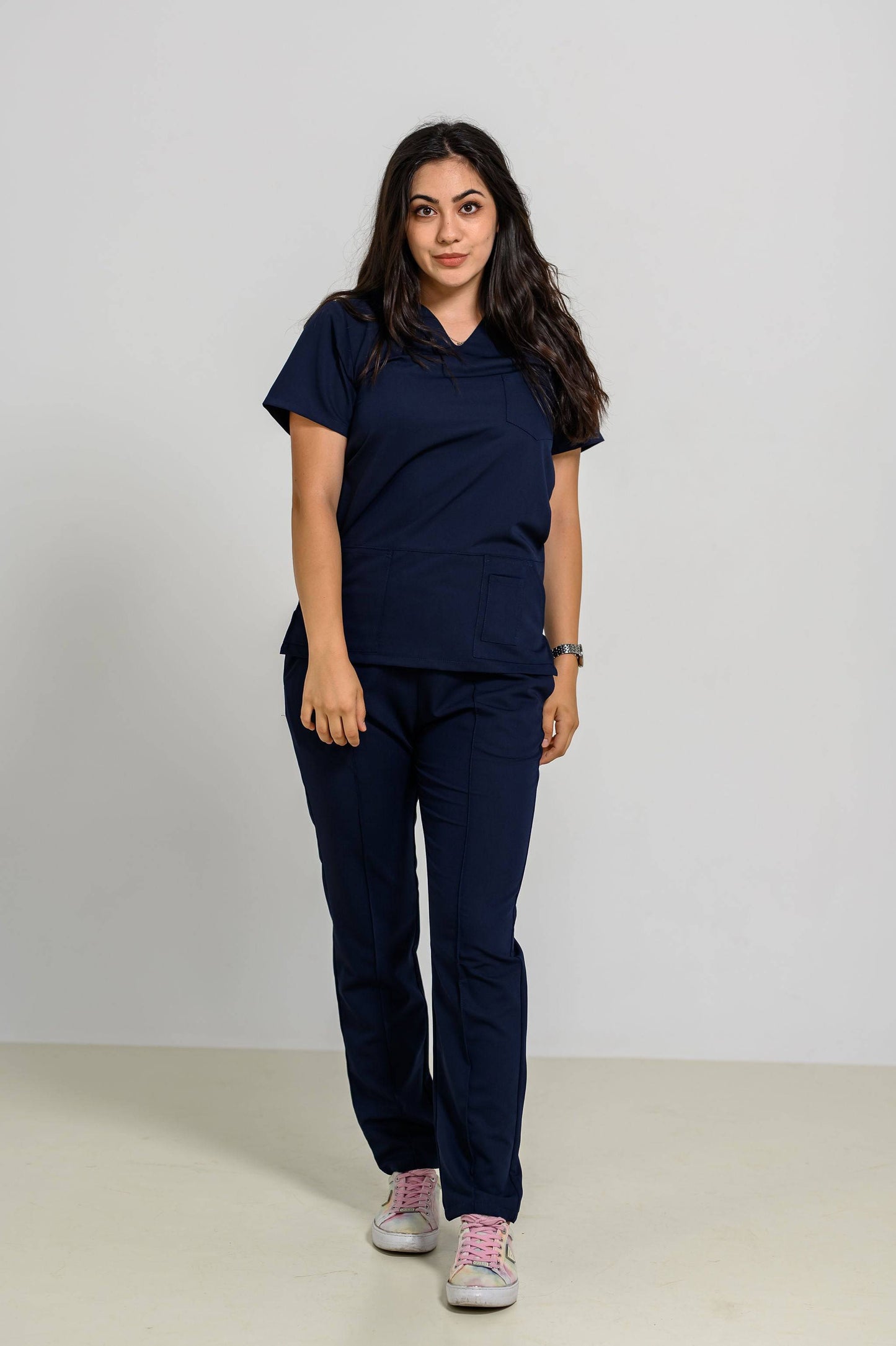 Bluze Medicala Sandro Stretch Femei - Navy - vedere totala - material elastic - Akitex 