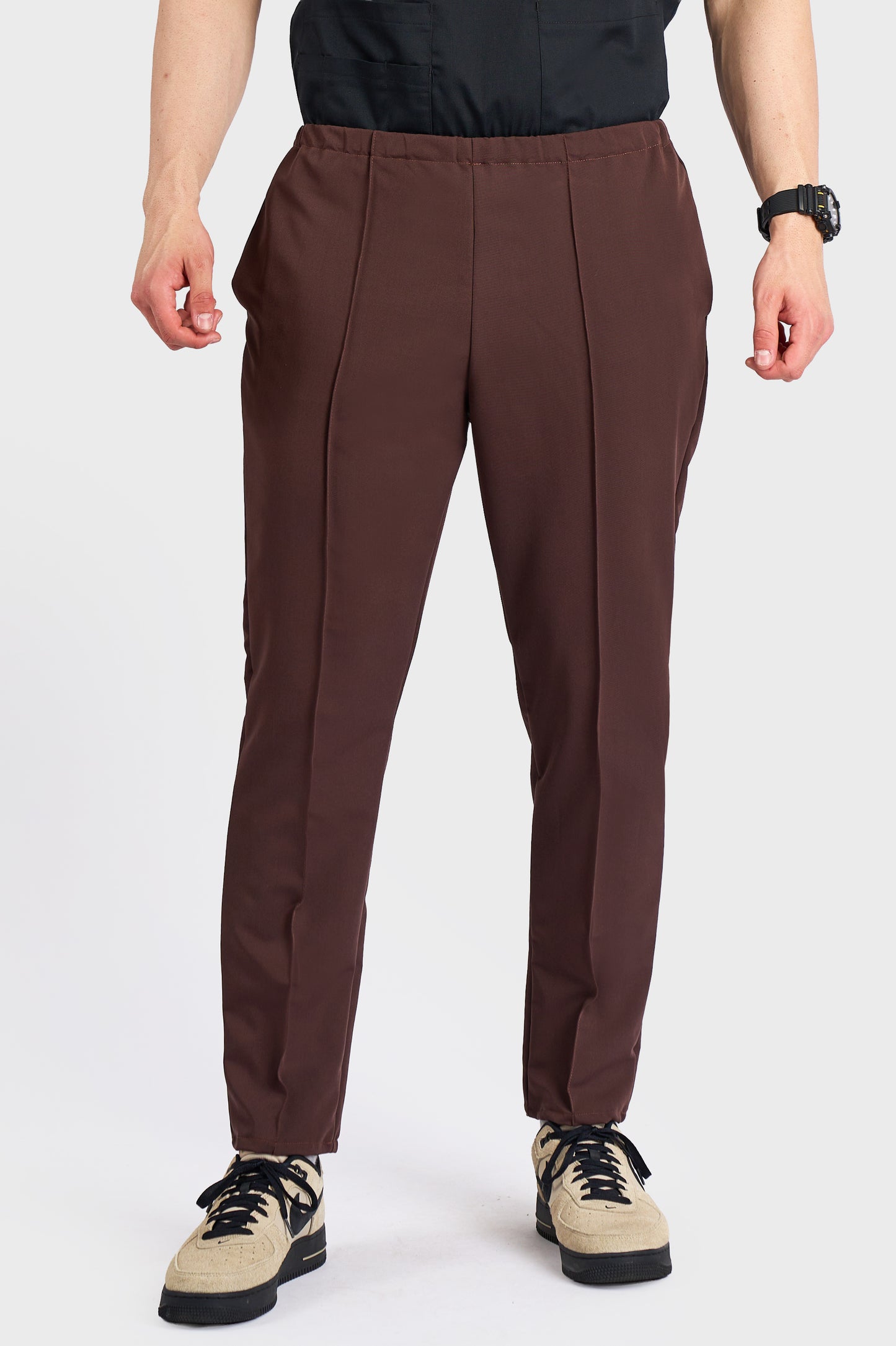 Pantaloni Medicali Alisa Barbati Stretch - Choco - vedere frontala - material elastic - Akitex 