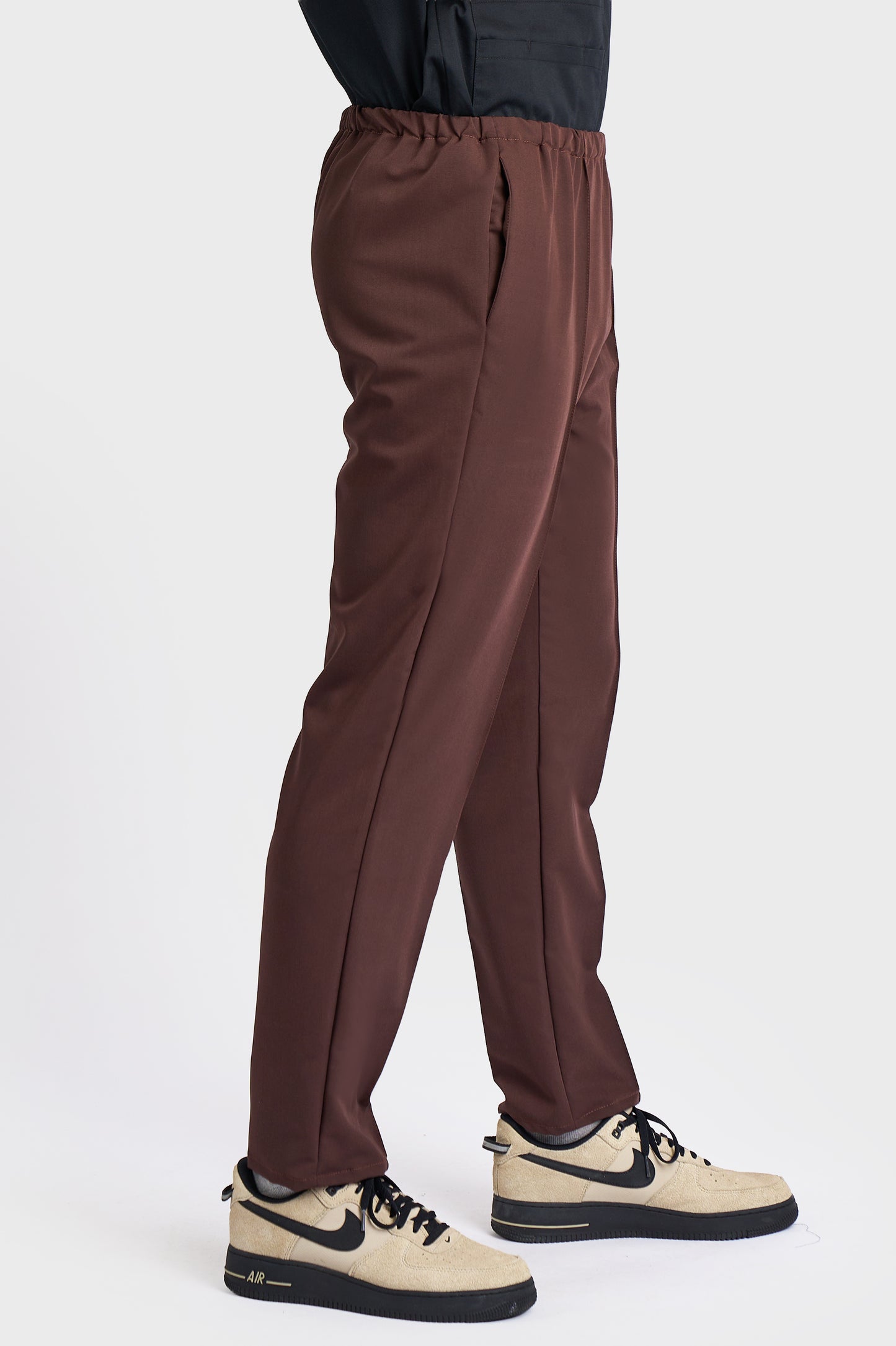 Pantaloni Medicali Alisa Barbati Stretch - Choco - vedere laterala - material elastic - Akitex 