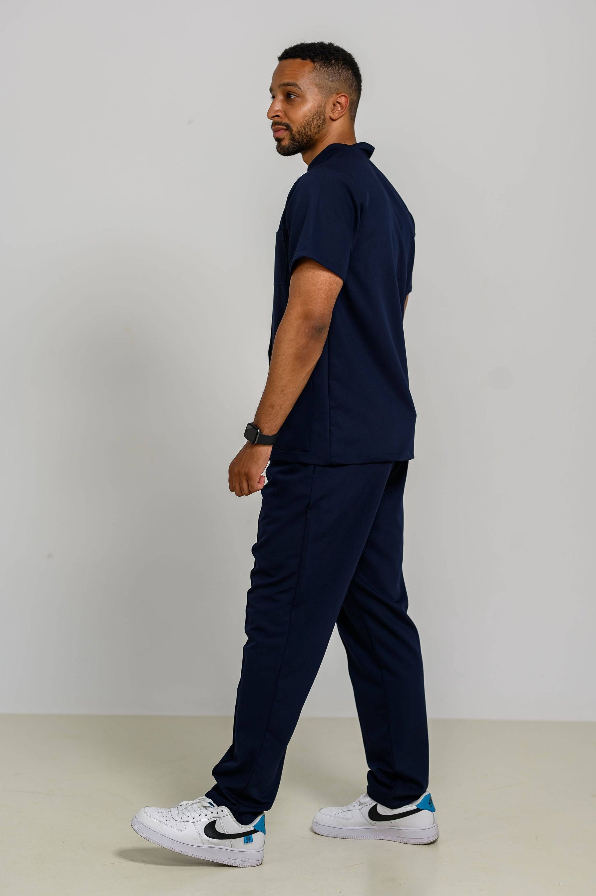 Pantaloni Medicali Alisa Barbati Stretch - Navy - vedere laterala - material elastic - Akitex 
