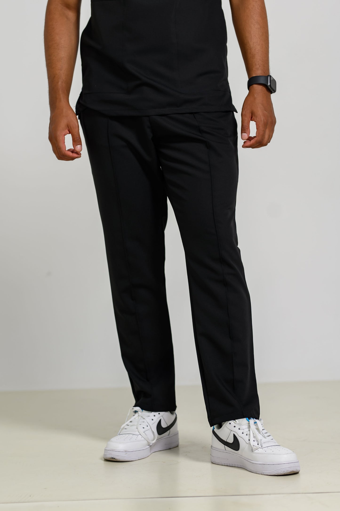 Pantaloni Medicali Alisa Barbati Stretch - Negru - vedere frontala - material elastic - Akitex 