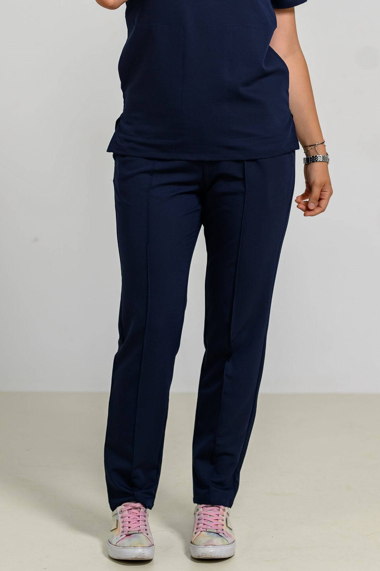 Pantaloni Medicali Alisa Femei Stretch- Navy - vedere frontala - material elastic - Akitex 