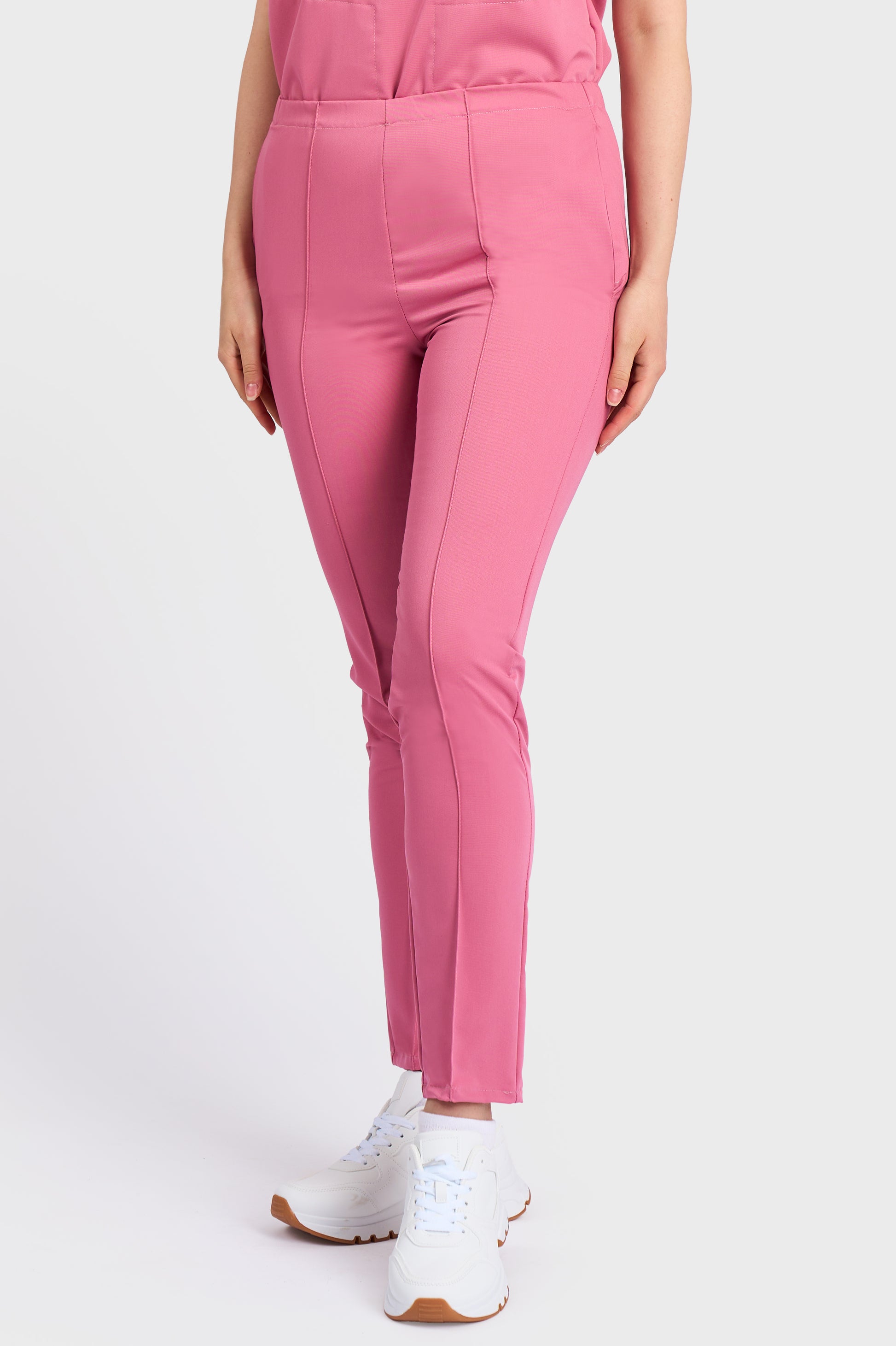 Pantaloni Medicali Alisa Femei Stretch - Roz - vedere frontala - material elastic - Akitex 