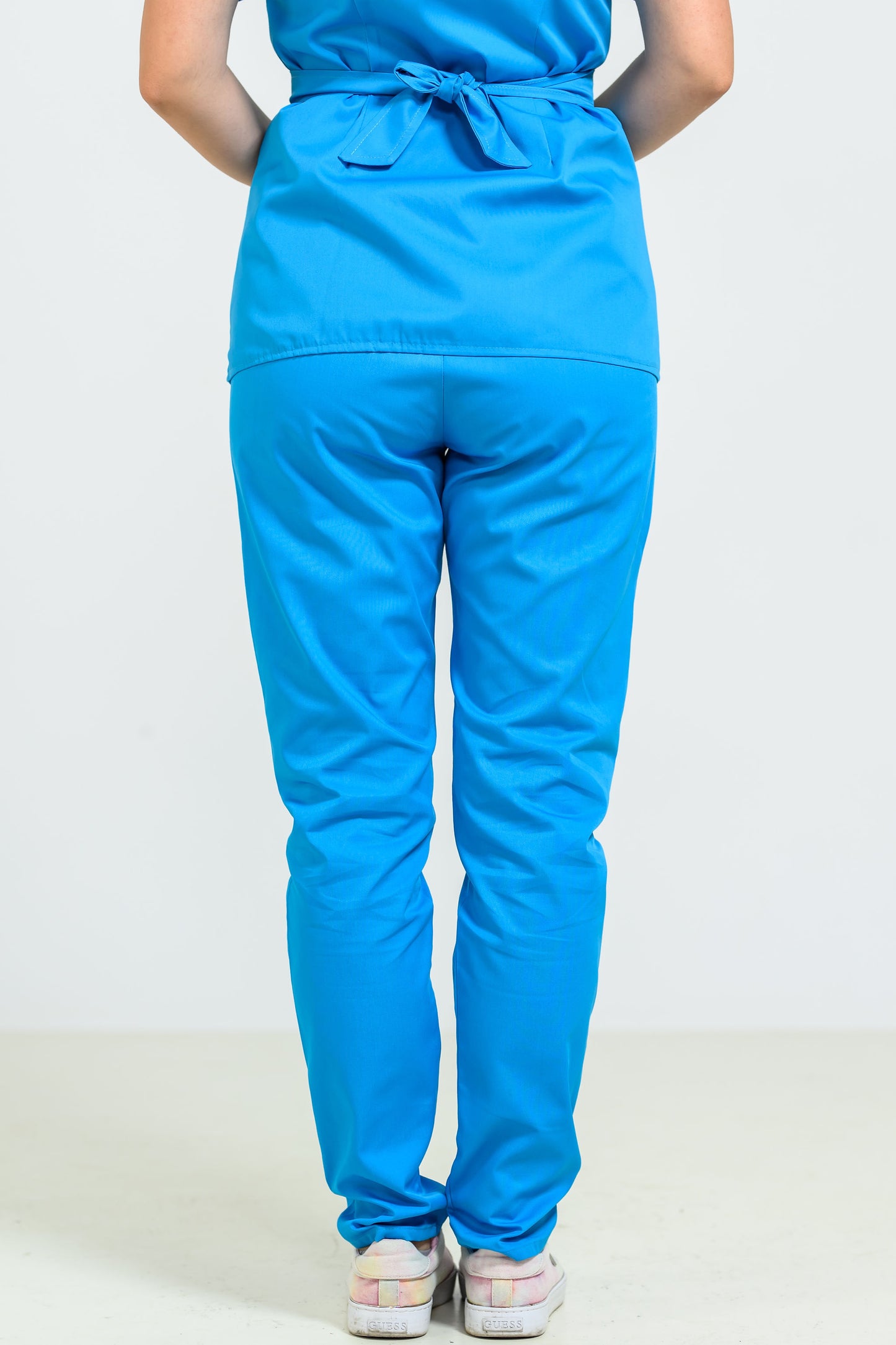 Pantaloni Medicali cu elastic si snur Femei - Turquoise - vedere de la spate - Akitex 