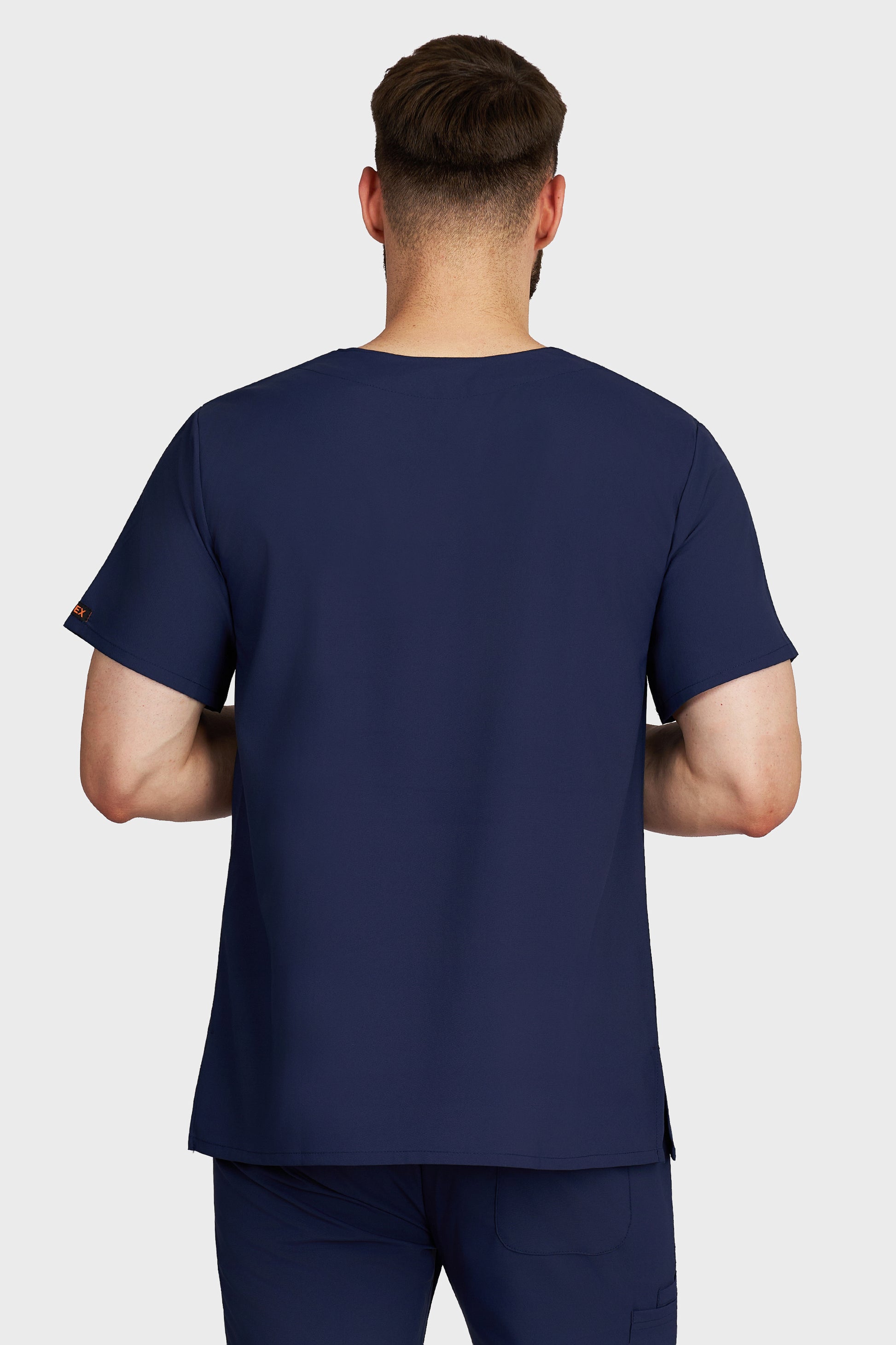 Bluza medicala barbati Victoria bleumarin stretch - vedere din spate - AKITEX