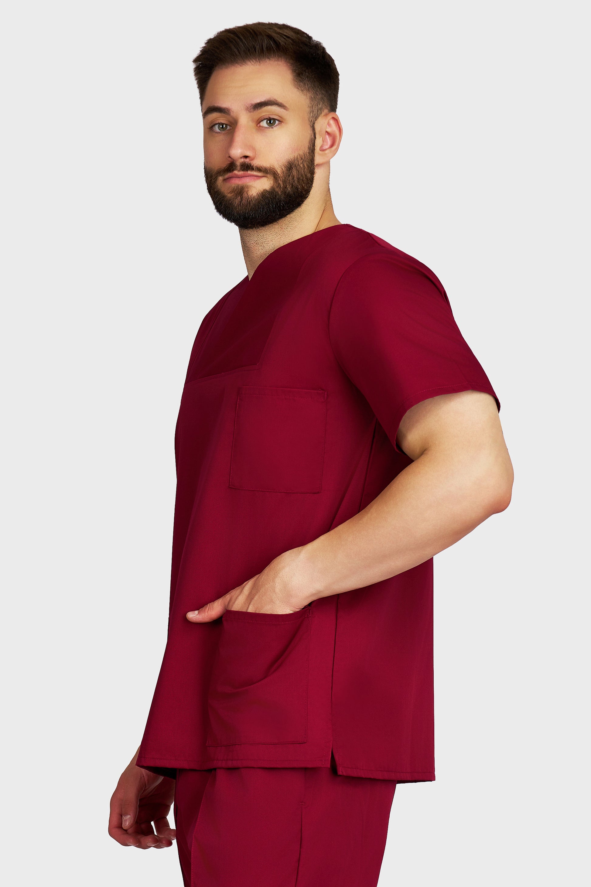 Bluza medicala barbati Victoria bordo - vedere laterala - AKITEX