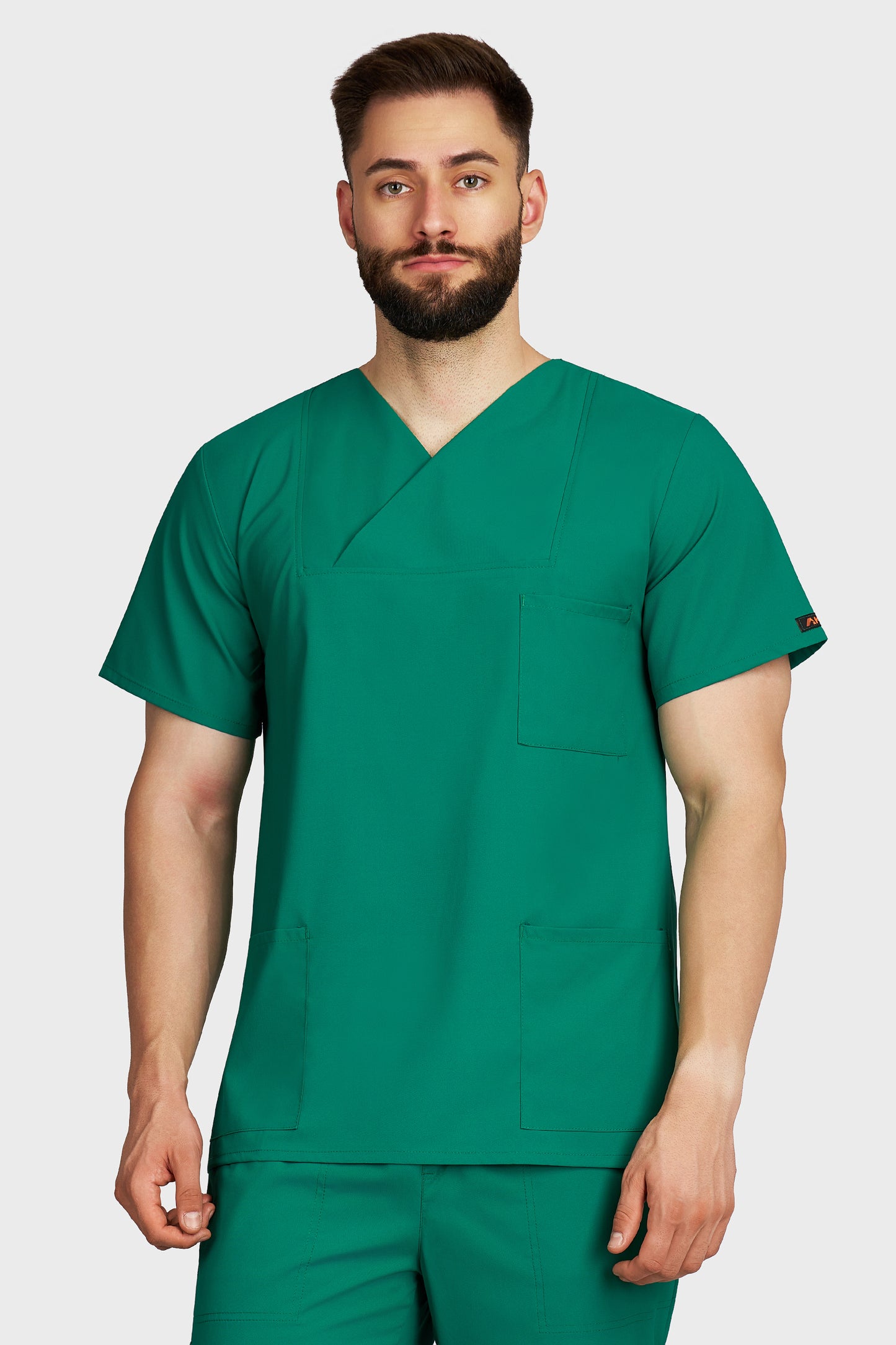 Bluza medicala barbati Victoria verde stretch - vedere din fata - AKITEX