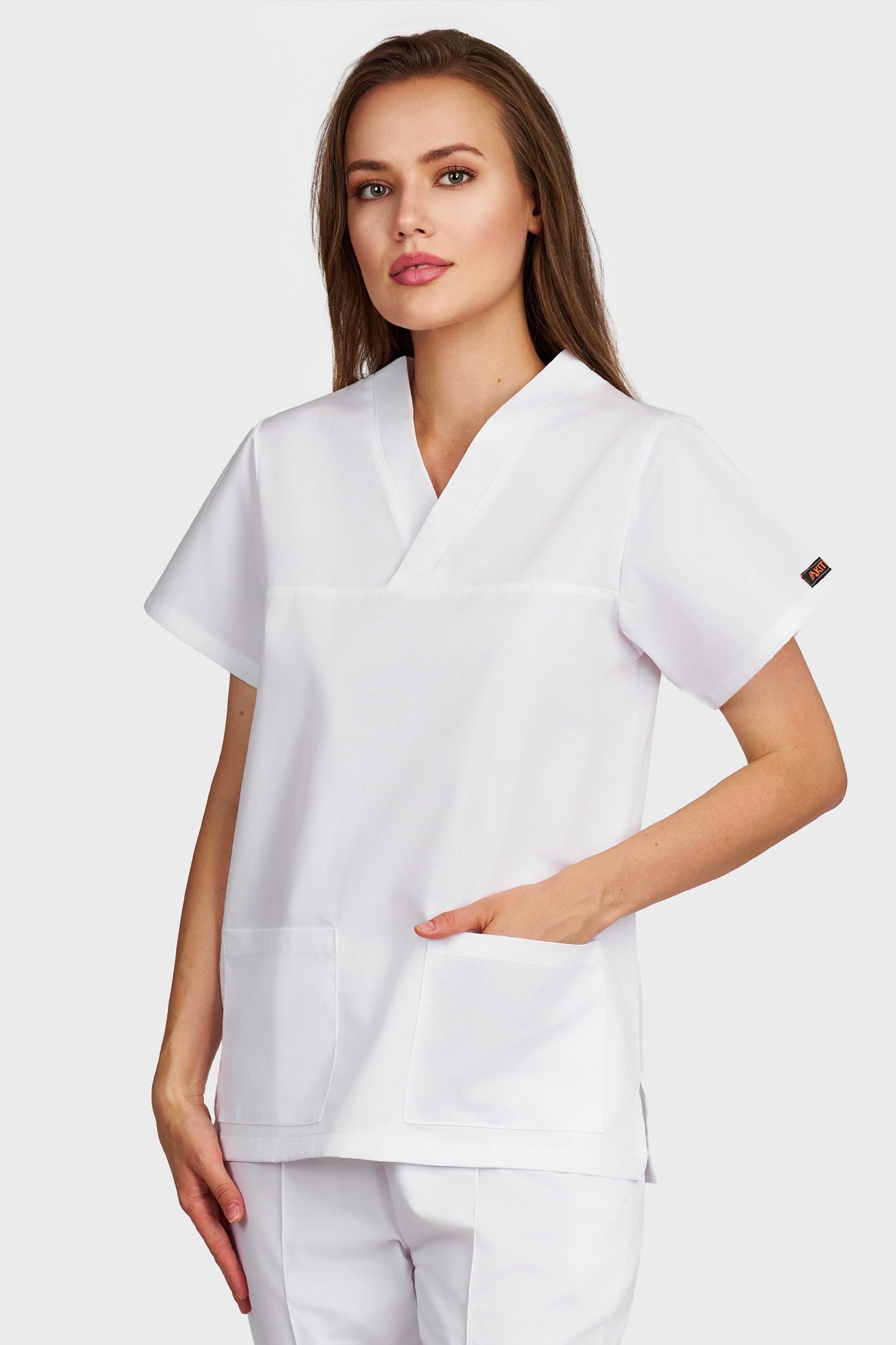 Bluza medicala femei Frieda alb - vedere din fata - AKITEX