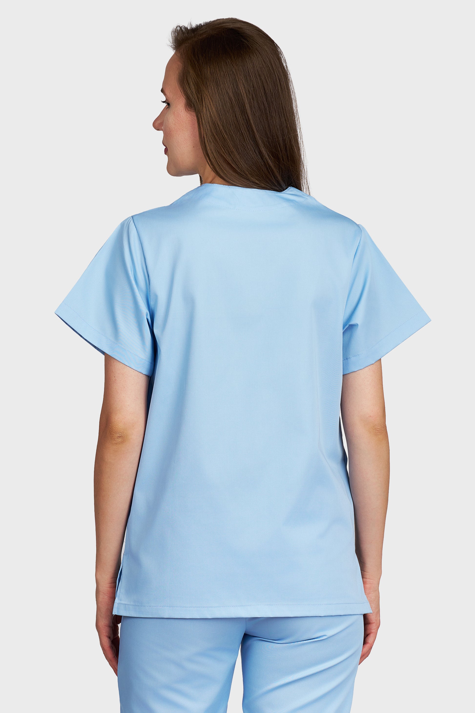 Bluza medicala femei Frieda bleu deschis - vedere din spate - AKITEX
