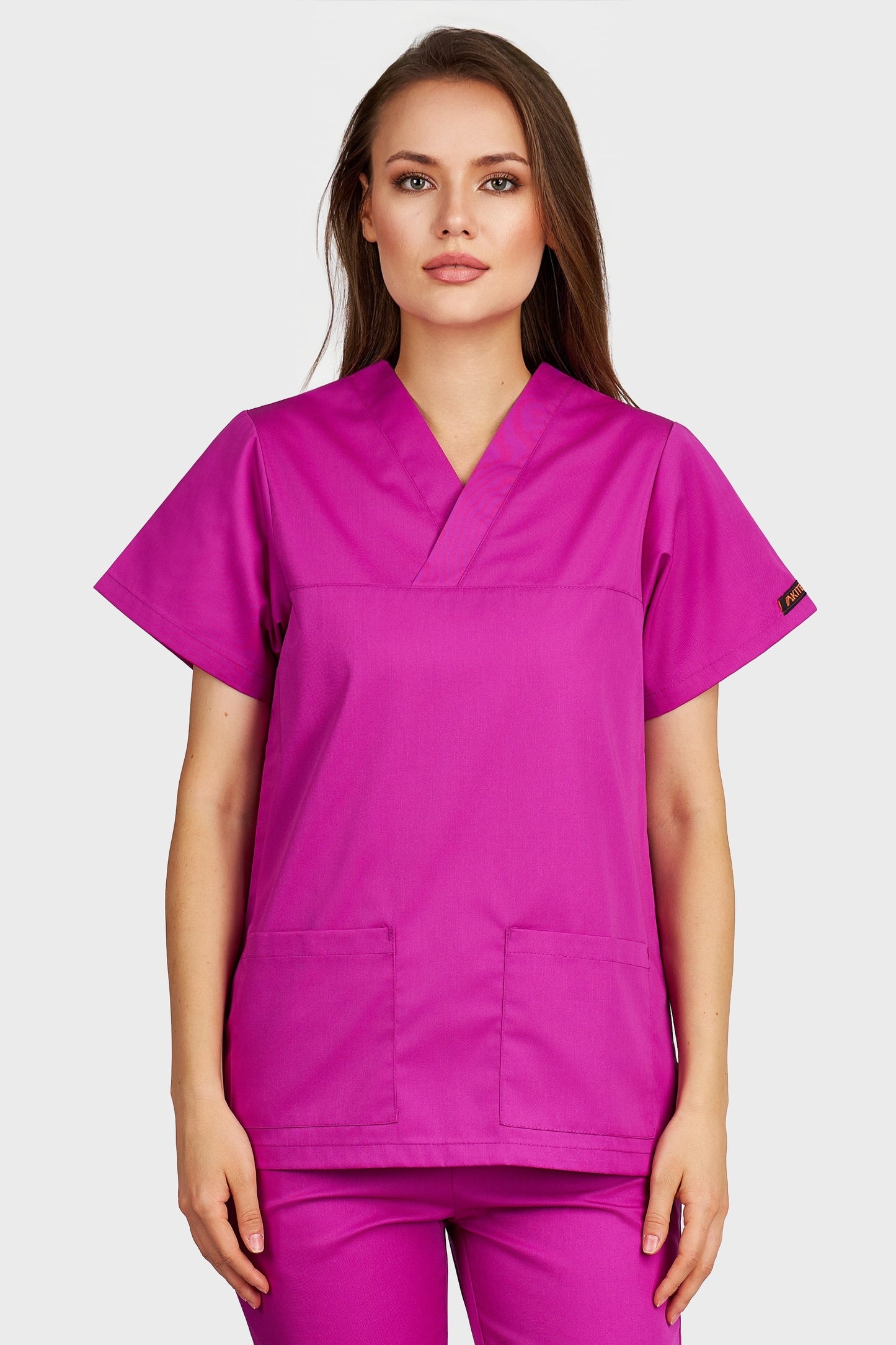 Bluza medicala femei Frieda fucsia - vedere din fata - AKITEX