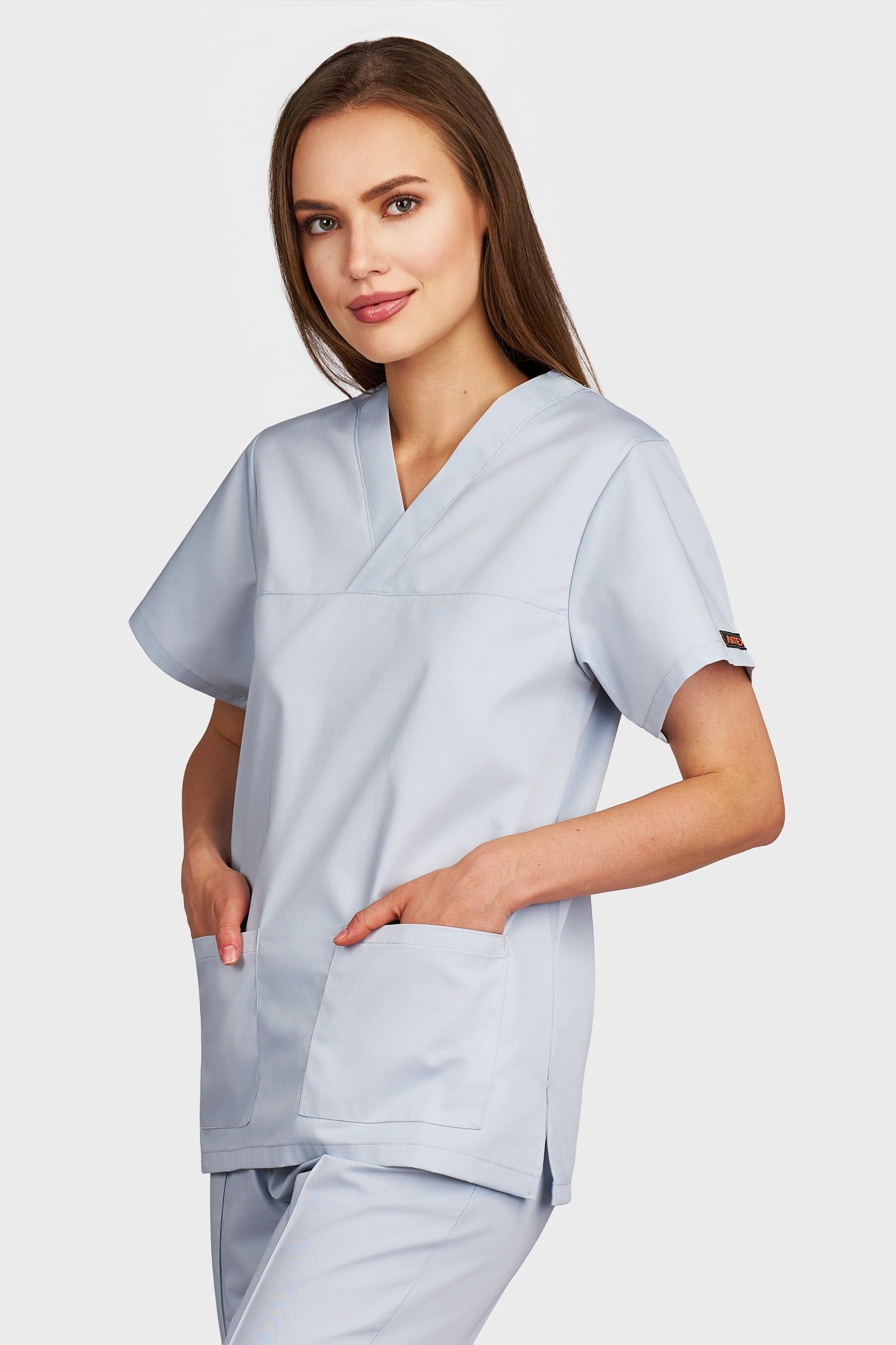 Bluza medicala femei Frieda gri - vedere laterala - AKITEX