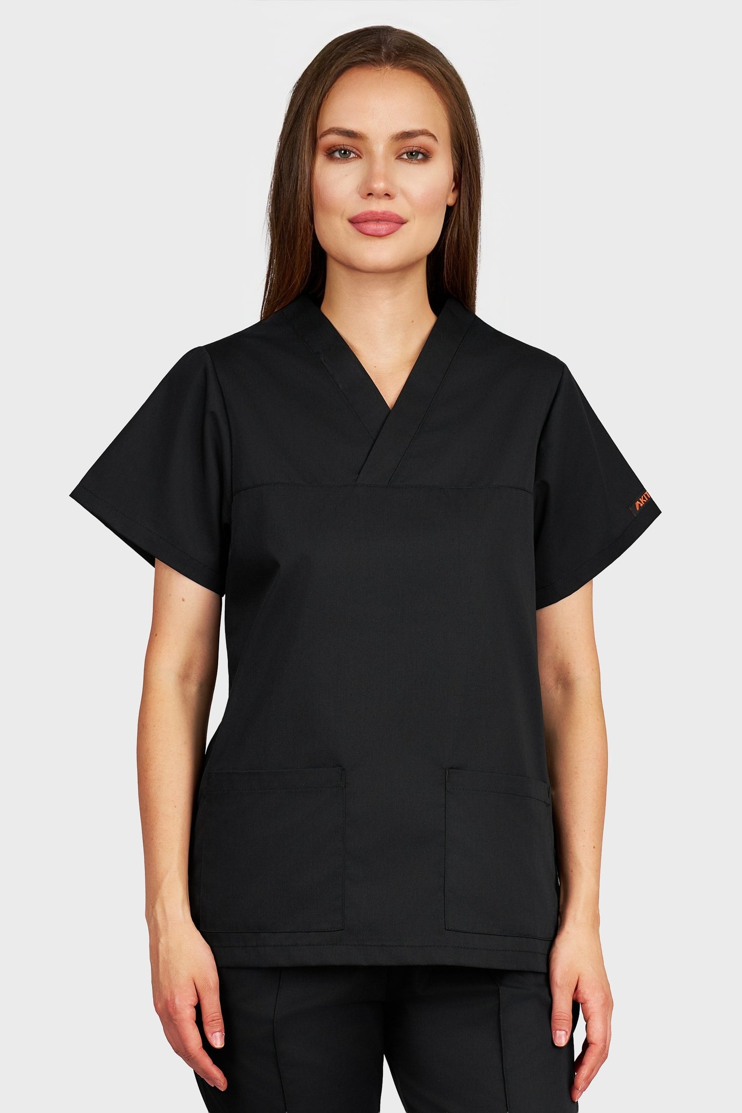 Bluza medicala femei Frieda negru - vedere din fata - AKITEX