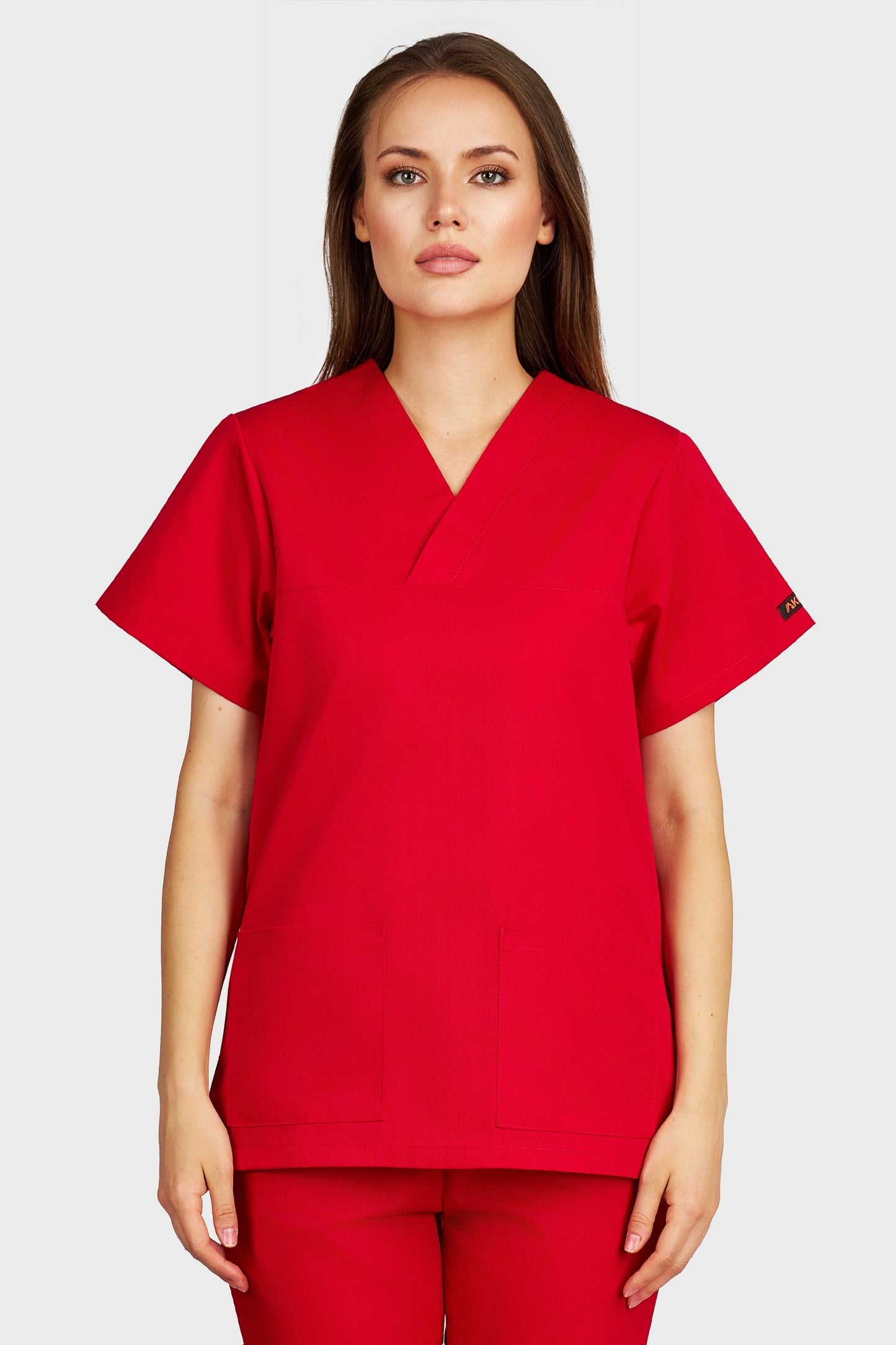 Bluza medicala femei Frieda rosu - vedere din fata - AKITEX