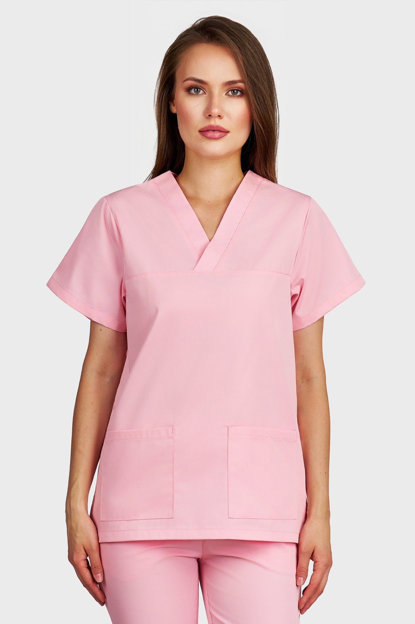 Bluza medicala femei Frieda roz - vedere din fata - AKITEX