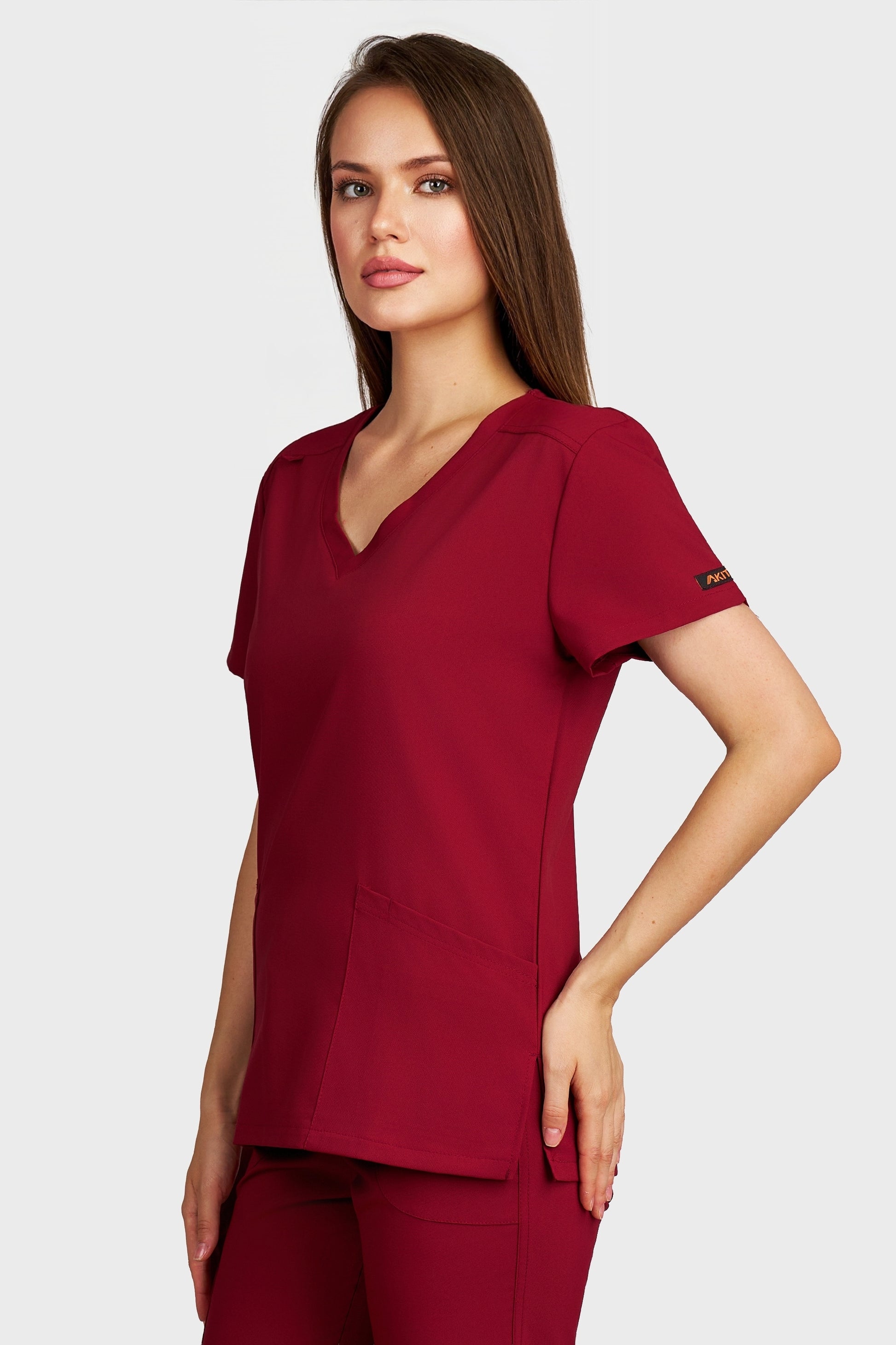 Bluza medicala femei Juliette bordo stretch - vedere laterala - AKITEX