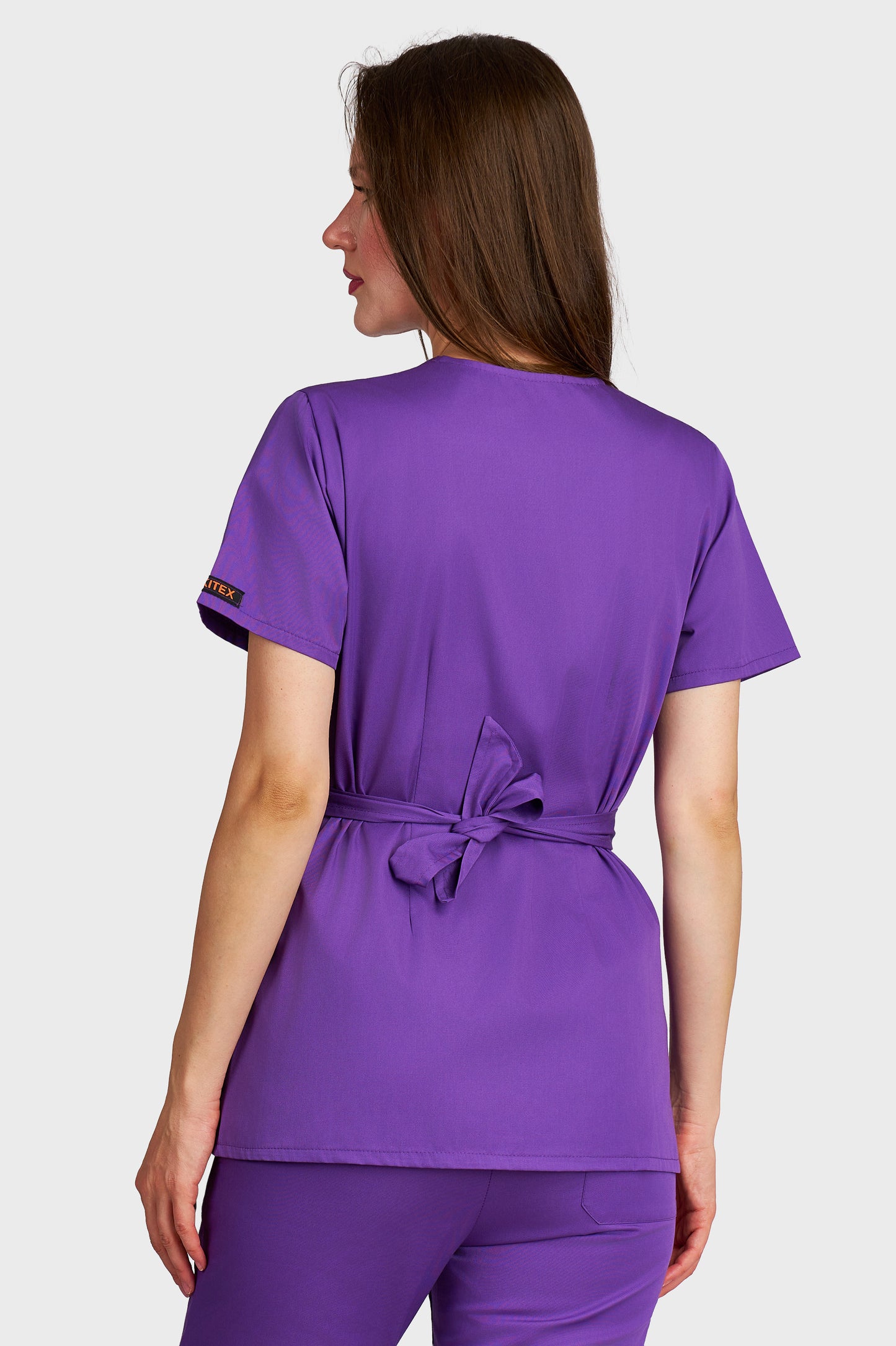 Bluza medicala femei Kimono mov - vedere din spate - AKITEX