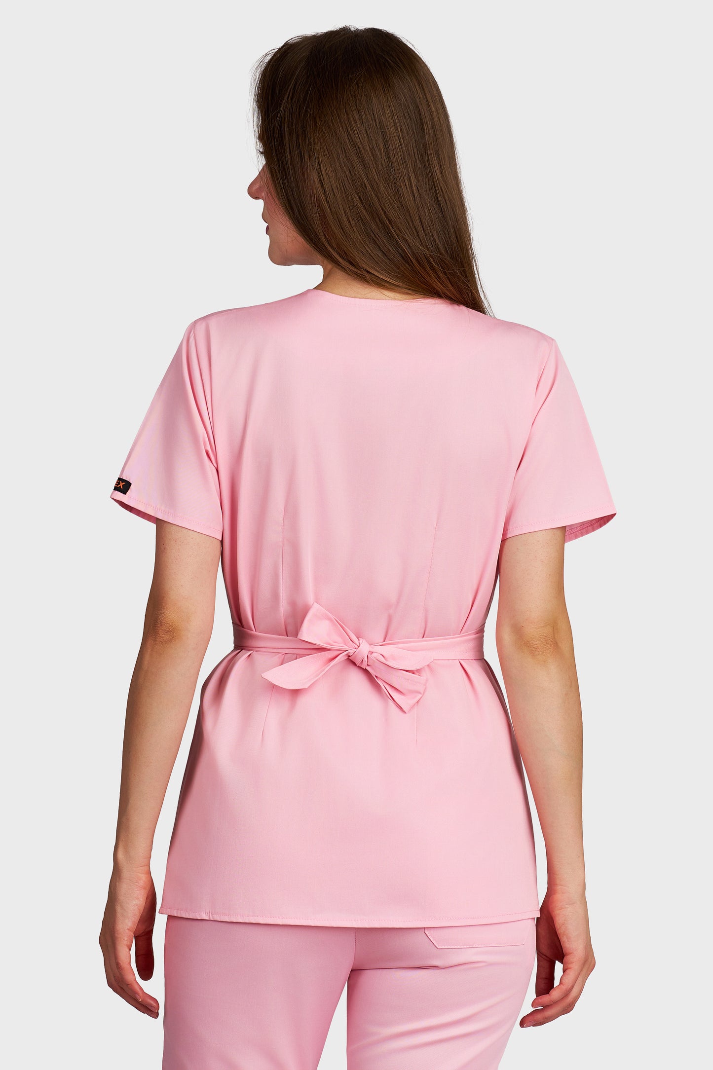 Bluza medicala femei Kimono roz - vedere din spate - AKITEX