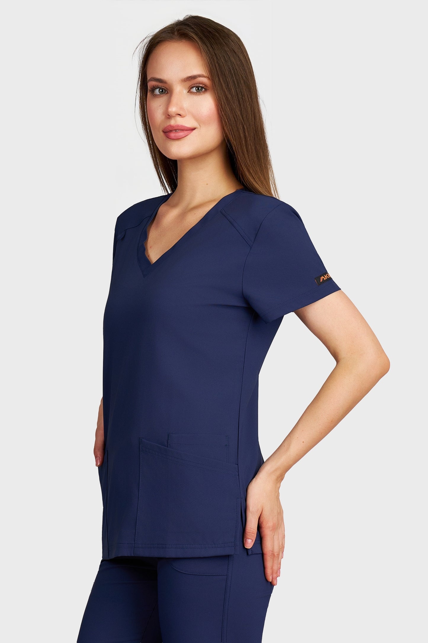 Bluza medicala femei Tosca bleumarin stretch - vedere laterala - AKITEX