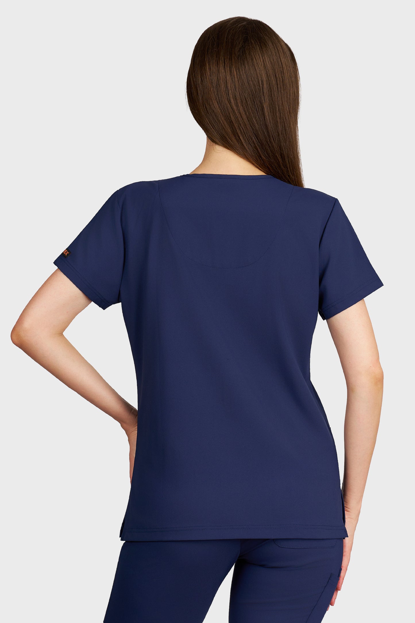 Bluza medicala femei Tosca bleumarin stretch - vedere din spate - AKITEX