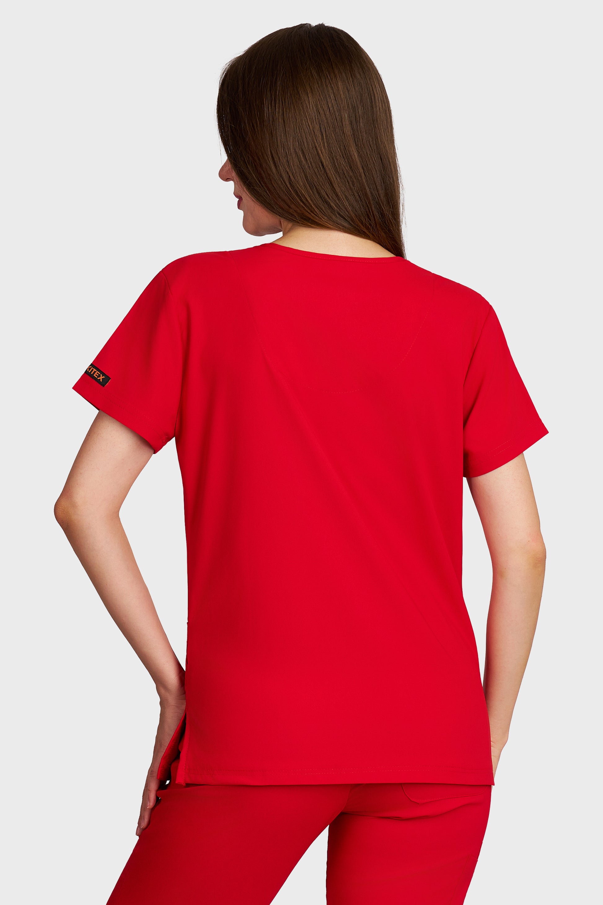 Bluza medicala femei Tosca rosu stretch - vedere din spate - AKITEX