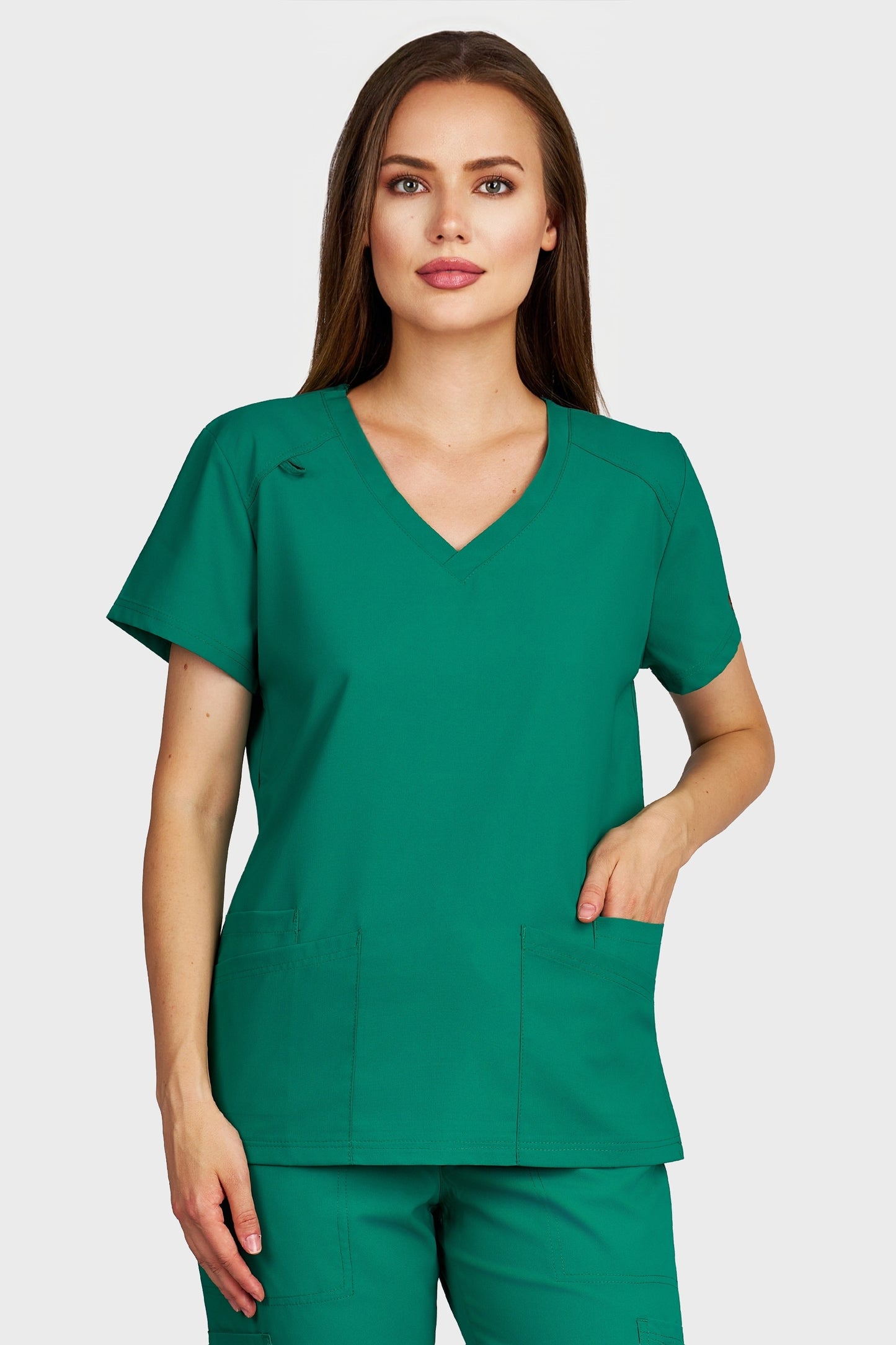 Bluza medicala femei Tosca verde stretch - vedere din fata - AKITEX