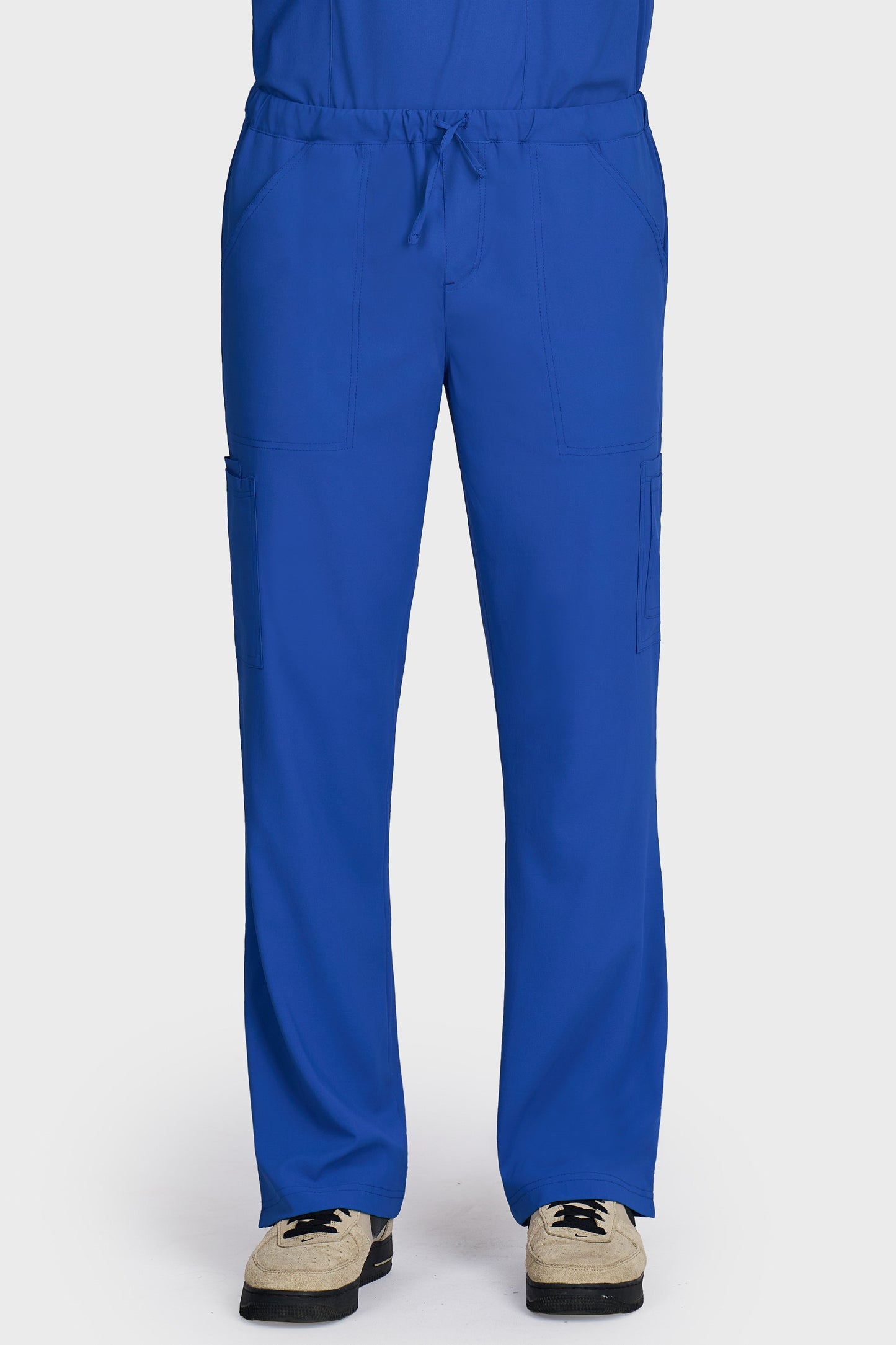Pantaloni medicali barbati Cargo albastru royal stretch - vedere din fata - AKITEX