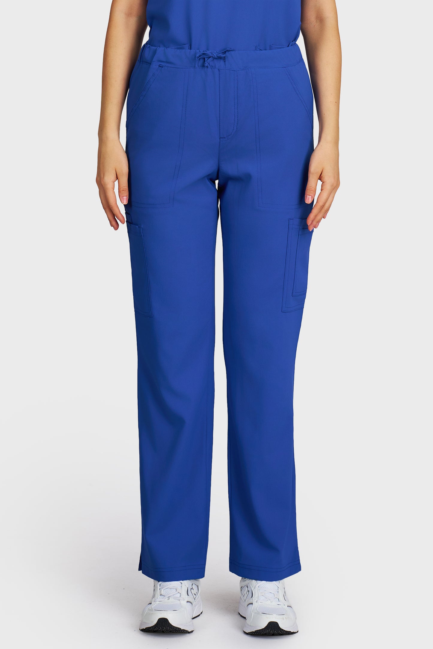 Pantaloni medicali femei Cargo albastru royal stretch - vedere din fata - AKITEX