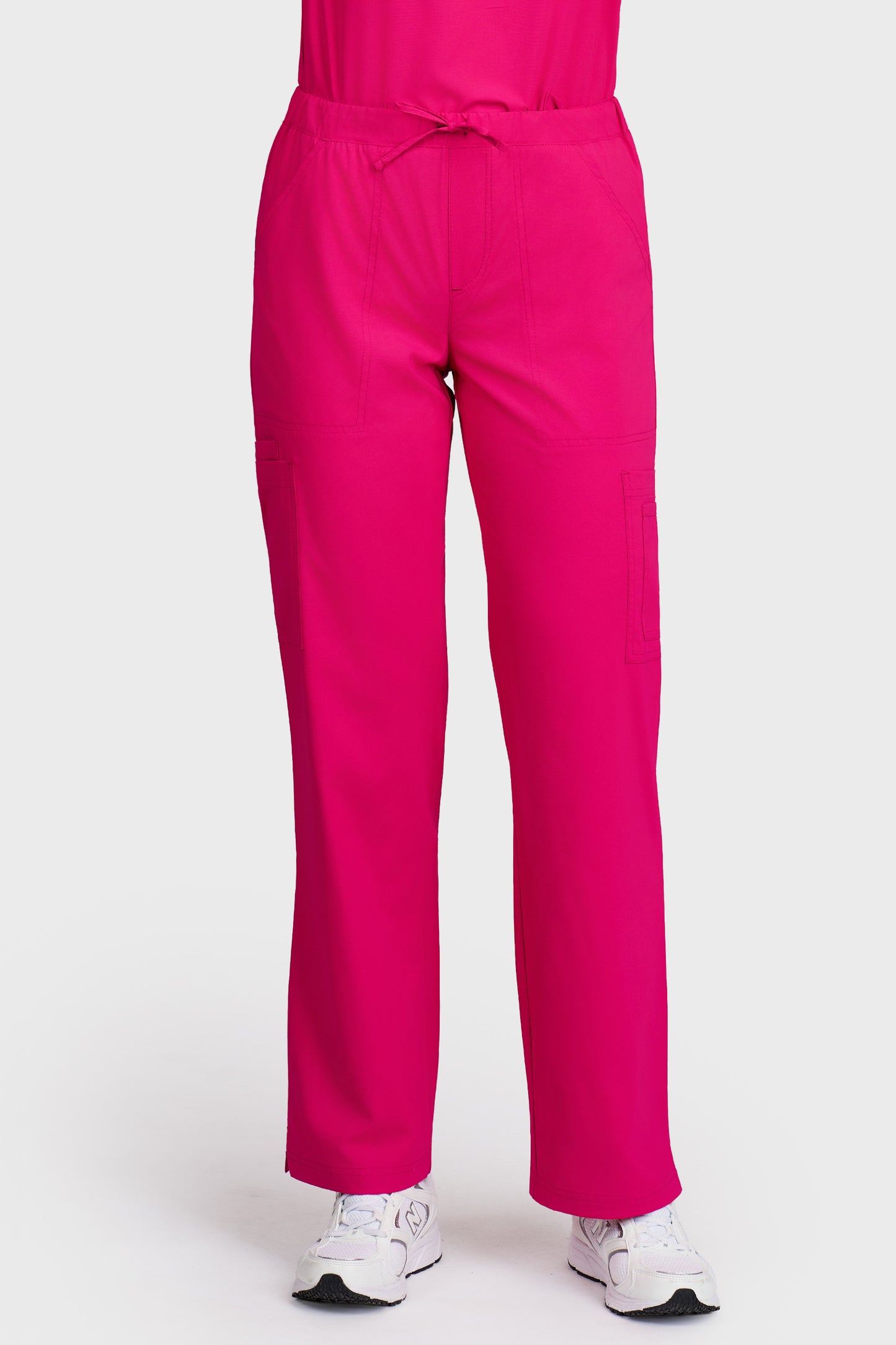Pantaloni medicali femei Cargo fucsia stretch - vedere din fata - AKITEX