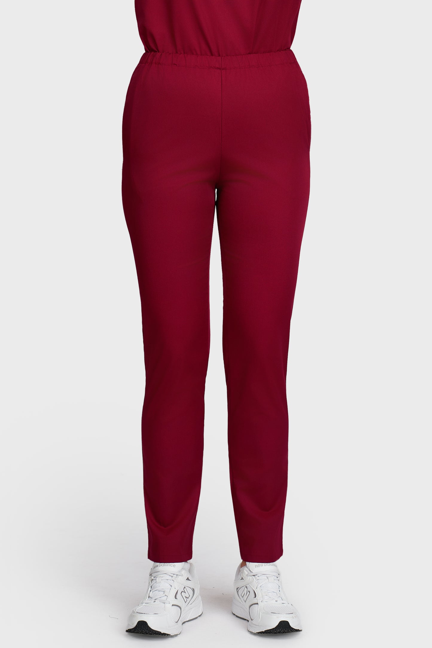 Pantaloni medicali femei cu elastic bordo - vedere din fata - AKITEX
