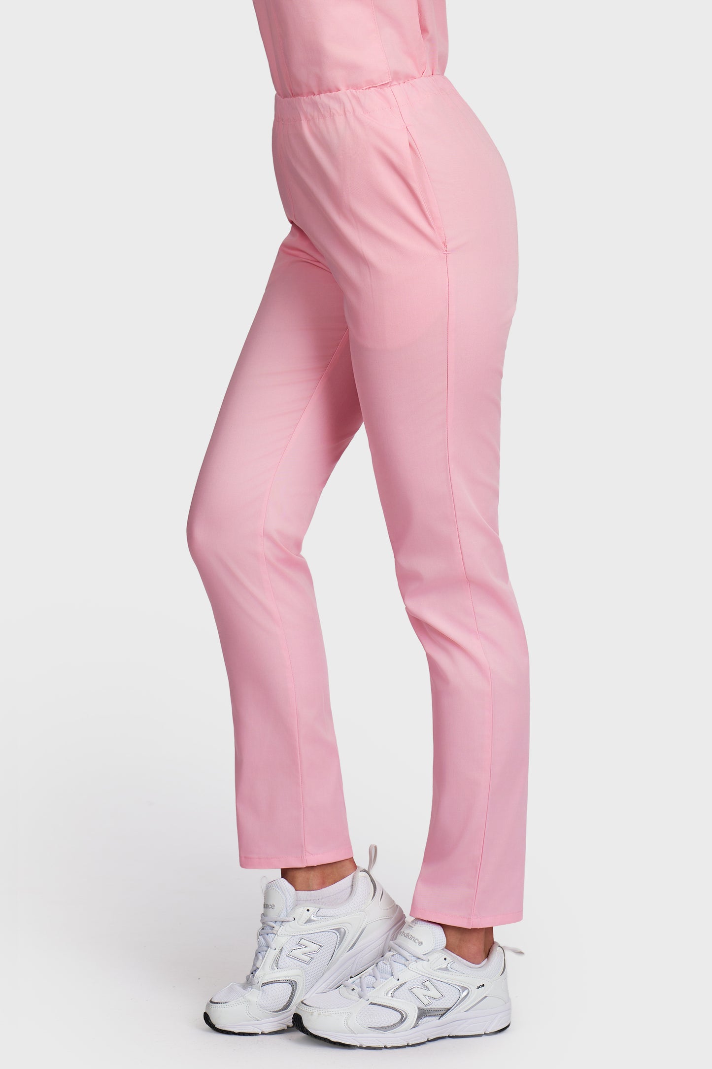 Pantaloni medicali femei cu elastic roz - vedere laterala - AKITEX
