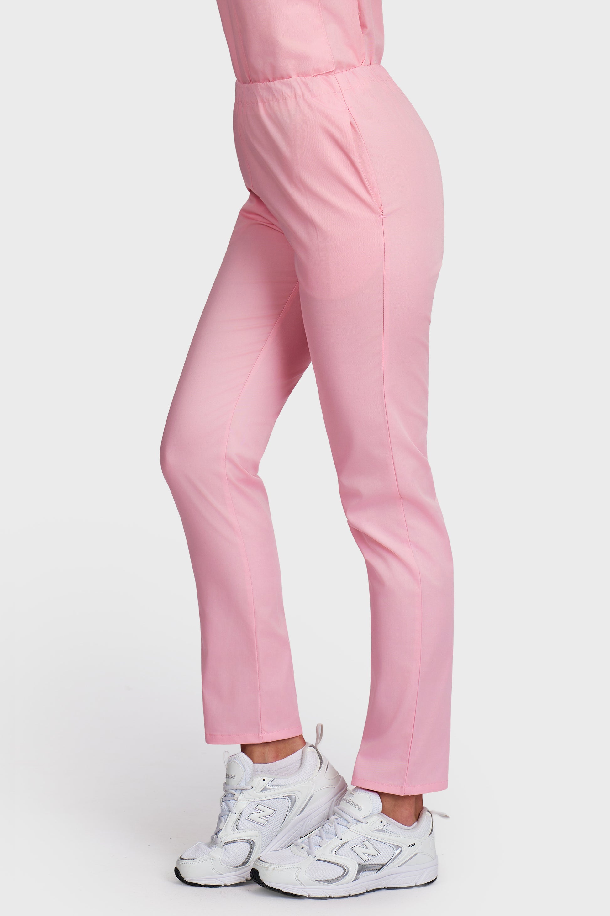 Pantaloni medicali femei cu elastic roz - vedere laterala - AKITEX