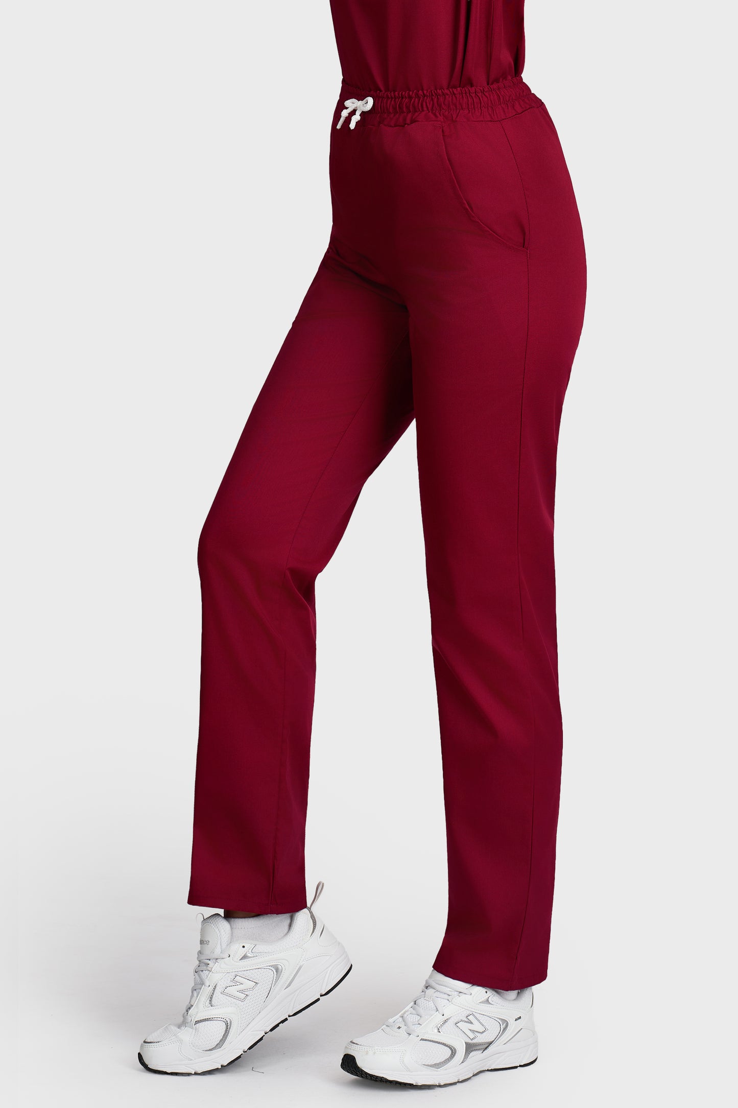 Pantaloni medicali femei cu elastic si snur bordo - vedere laterala - AKITEX