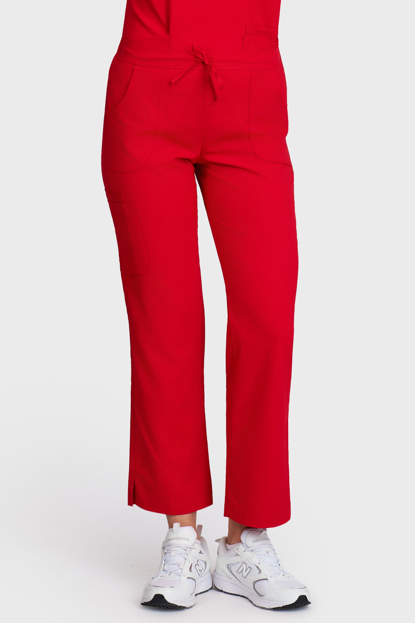 Pantaloni medicali femei Violeta rosu stretch - vedere din fata - AKITEX